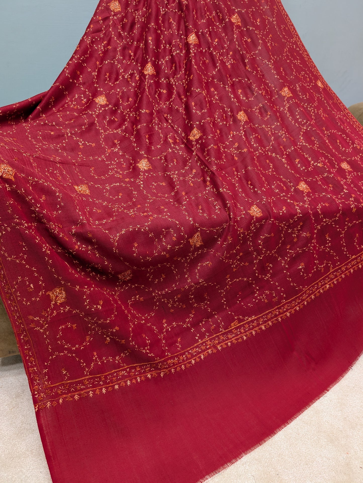 Pashmina Handmade Full Embroidered Souzni Shawl Beautiful New Design 2025 Collection Made in Kashmir