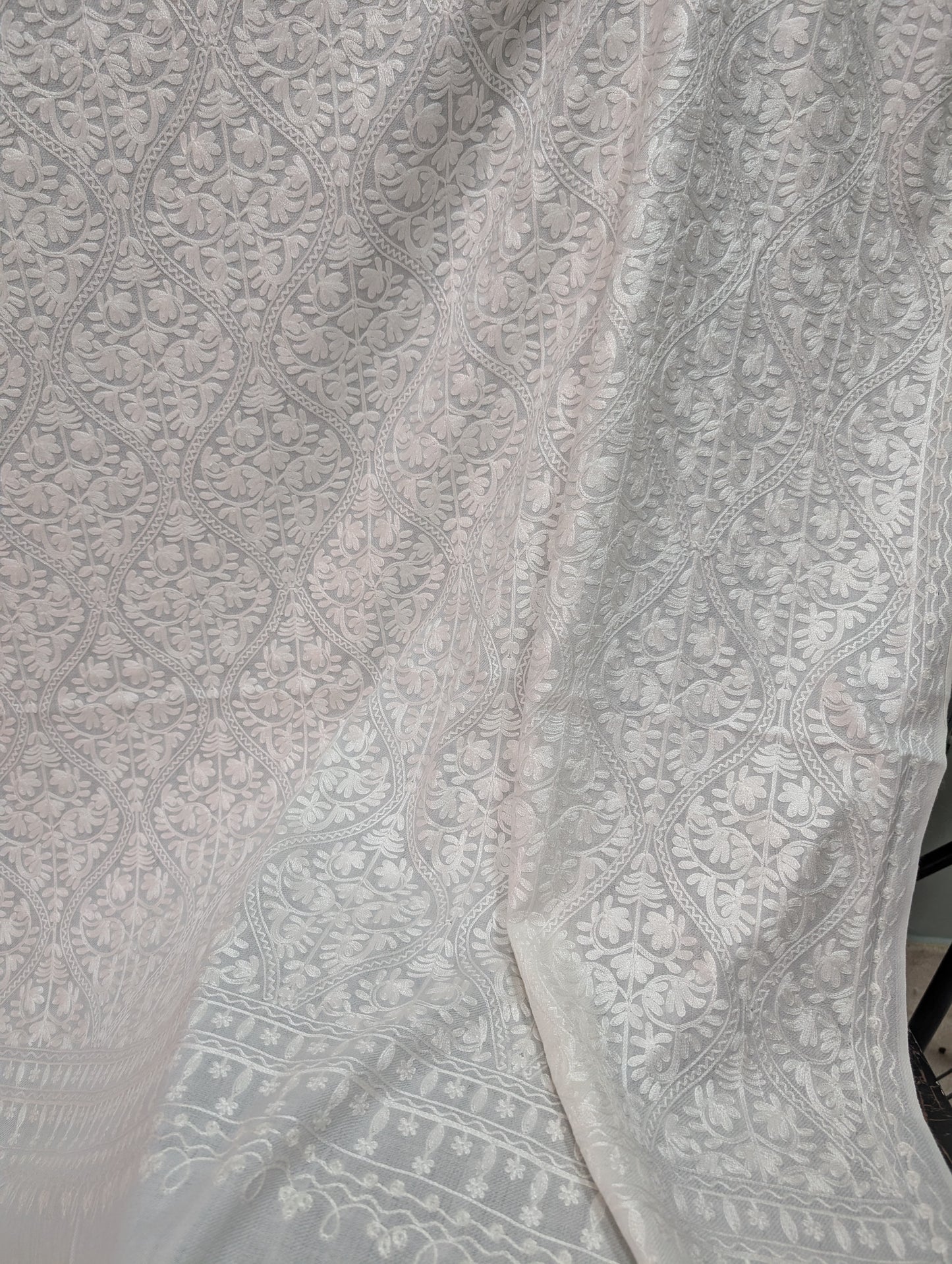 Pashmina Embroidered Shawl | Kashmiri Aar Work Embroidery Perfect Gift in Sale Price White Matka Design