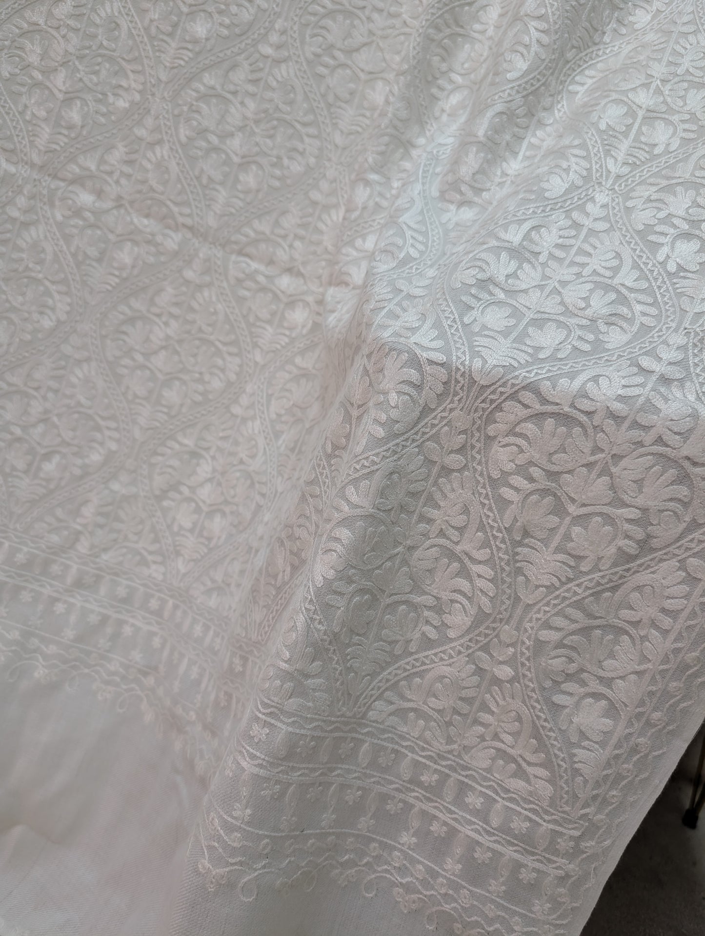 Pashmina Embroidered Shawl | Kashmiri Aar Work Embroidery Perfect Gift in Sale Price White Matka Design