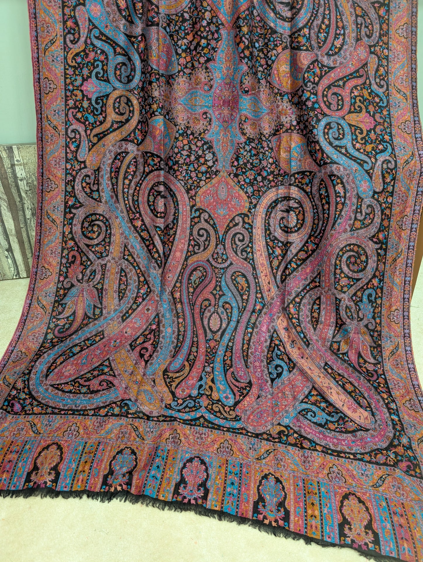 Kani Shawl Qalamkar Design Weaved Jamawar Toosh Shawl Made in Kashmir Full Size Shawl Perfect Gift