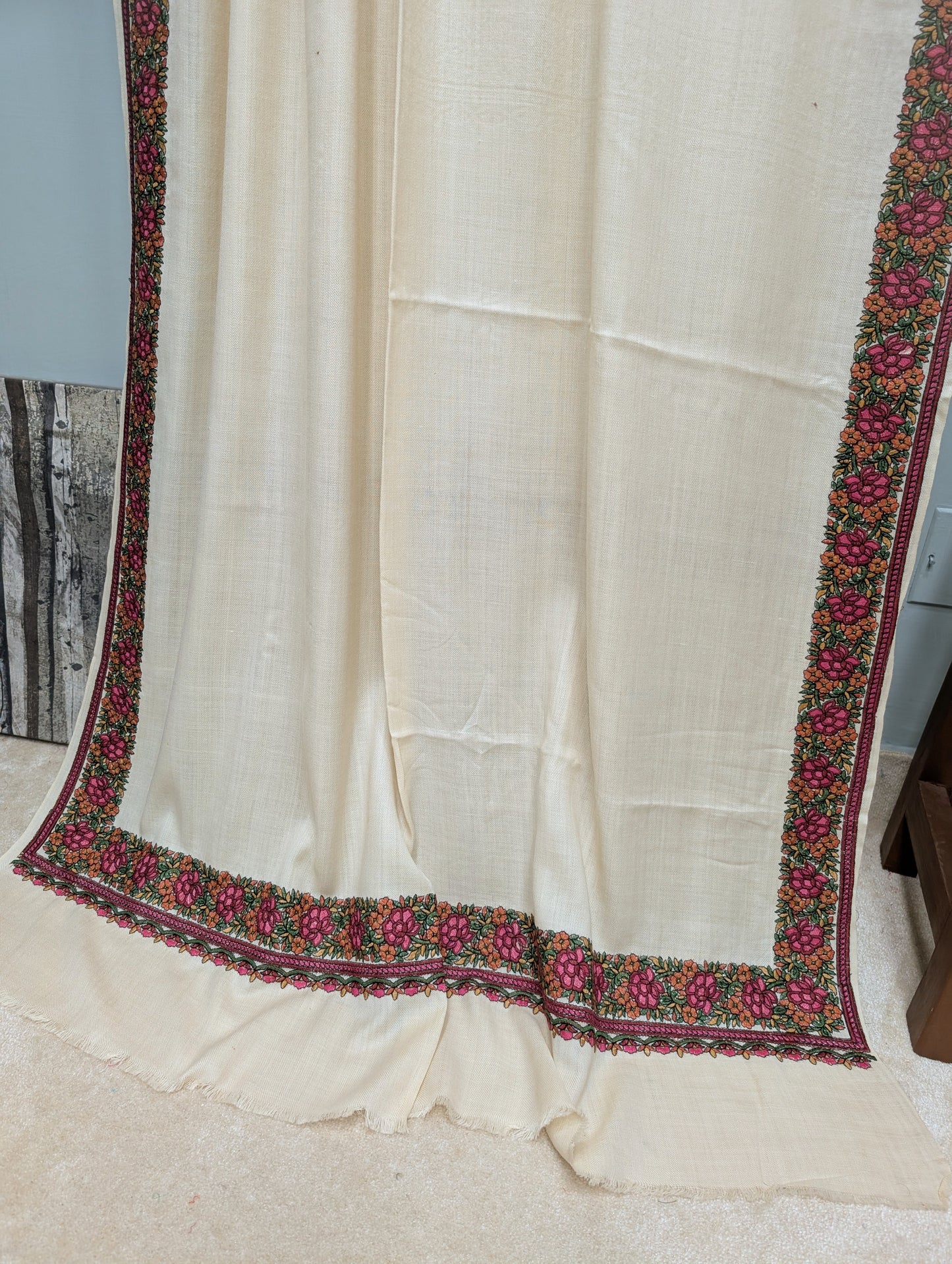 Gulab Border Embroidered Pure Pashmina Shawl Best Selling Shawl Perfect Gift | Light Skin