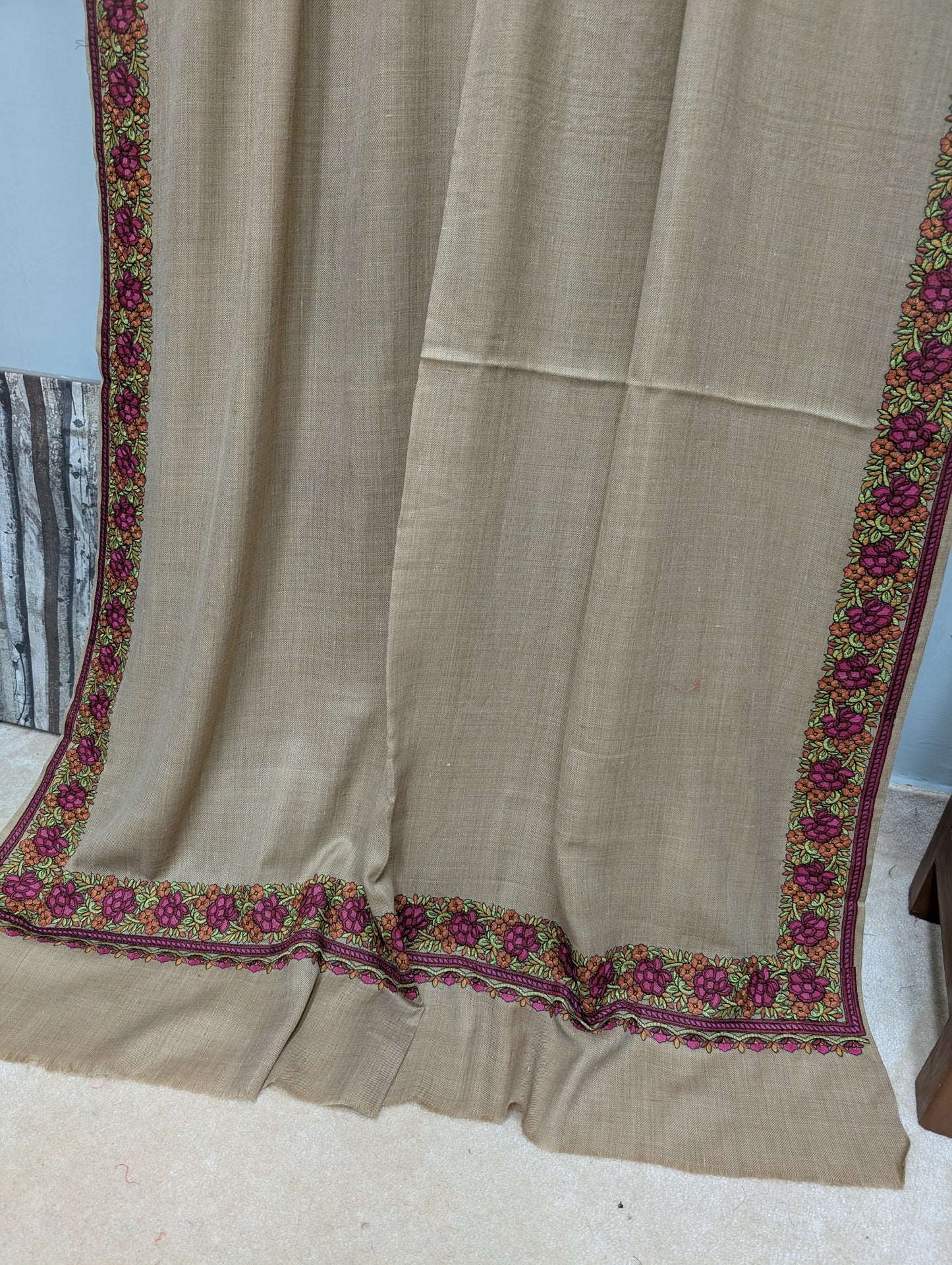 Gulab Border Embroidered Pure Pashmina Shawl Best Selling Shawl Perfect Gift | Dark Skin