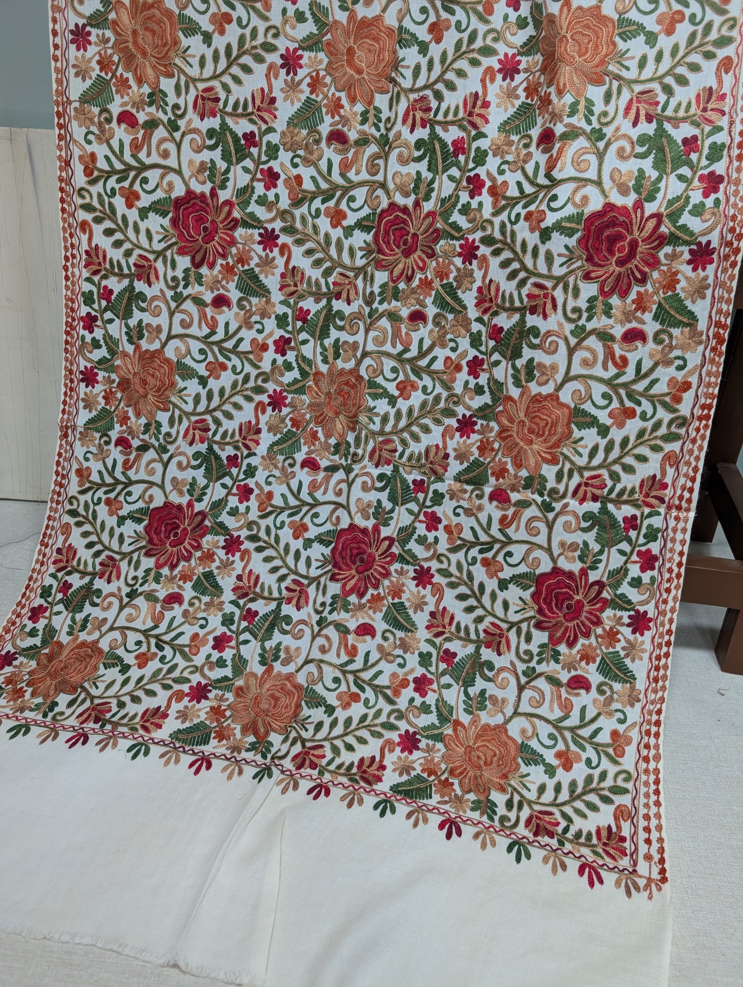 Pashmina Stole Full Embroidery Kashmiri Work in Sale Price perfect Gift | Off White