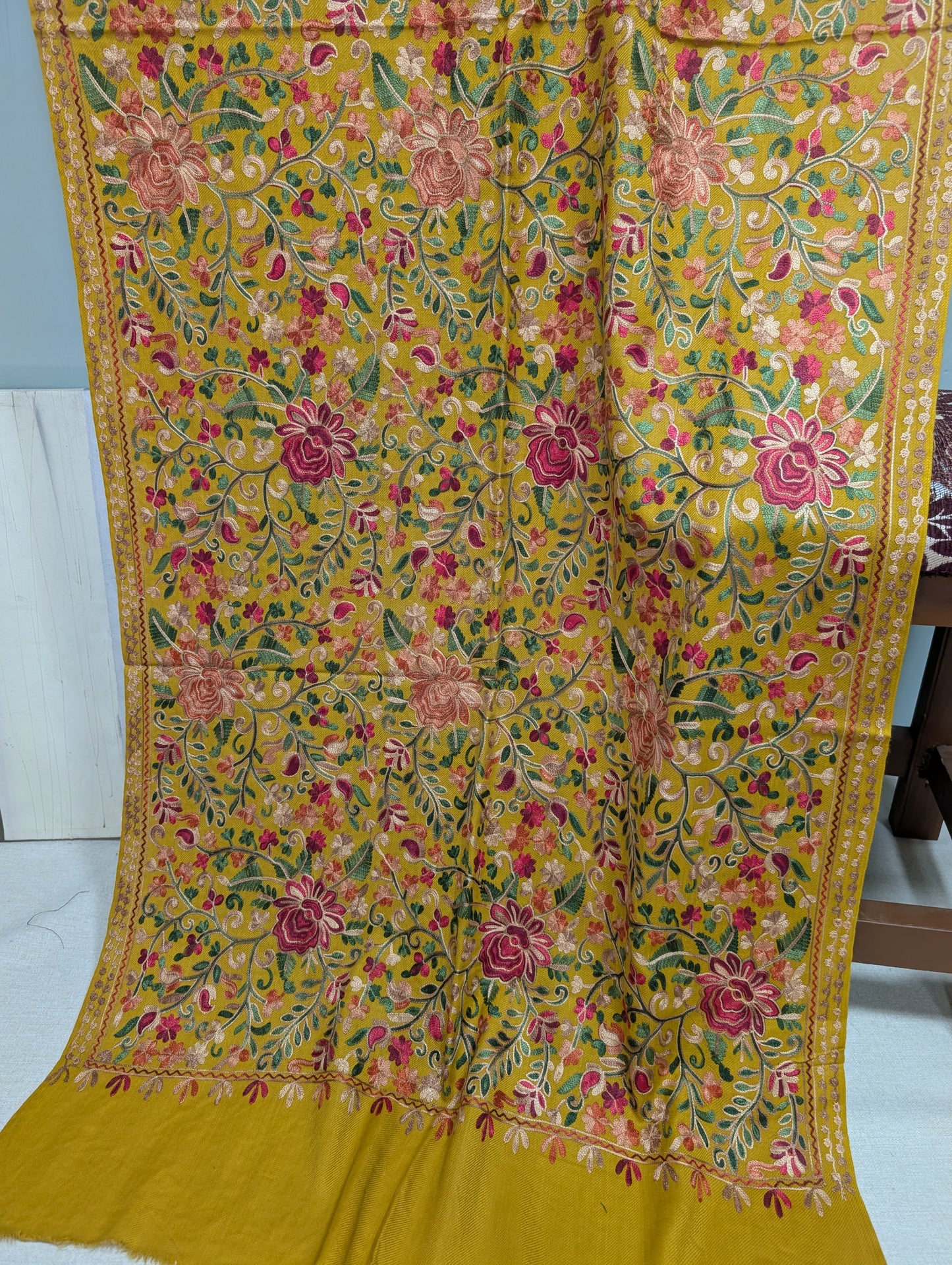 Pashmina Stole Full Embroidery Kashmiri Work in Sale Price perfect Gift | Mustard