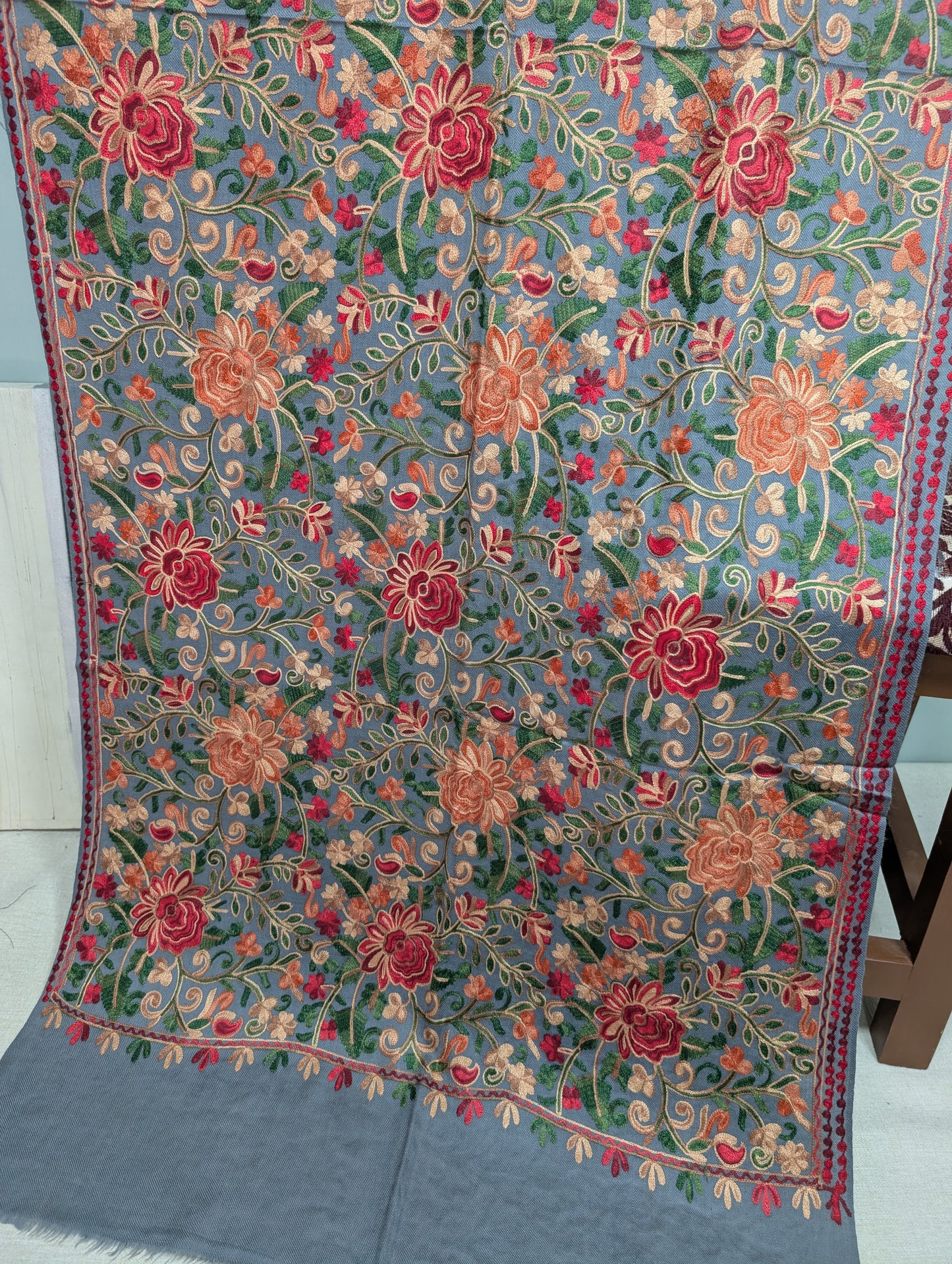 Pashmina Stole Full Embroidery Kashmiri Work in Sale Price perfect Gift | Grey