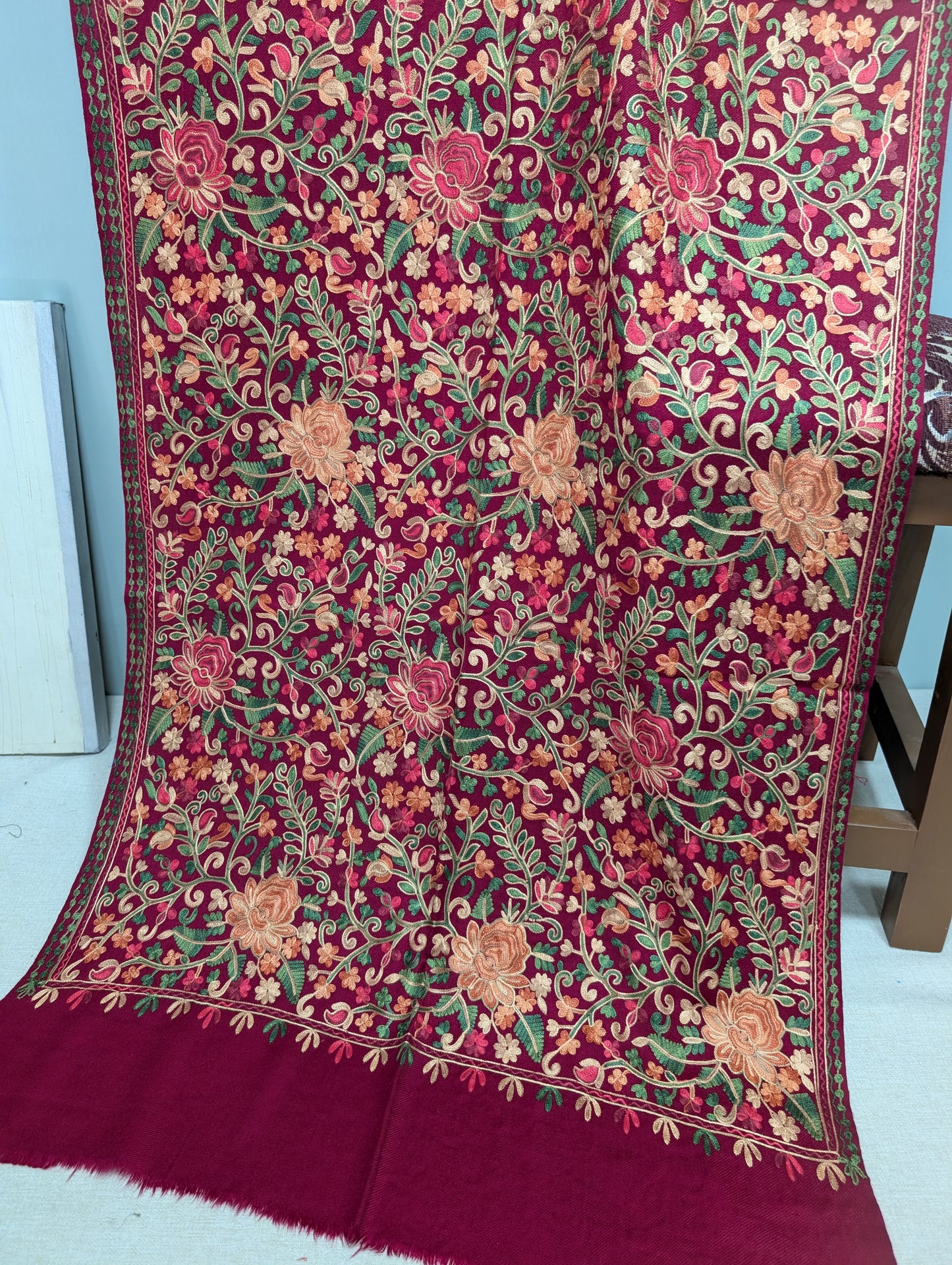 Pashmina Stole Full Embroidery Kashmiri Work in Sale Price perfect Gift | Maroon
