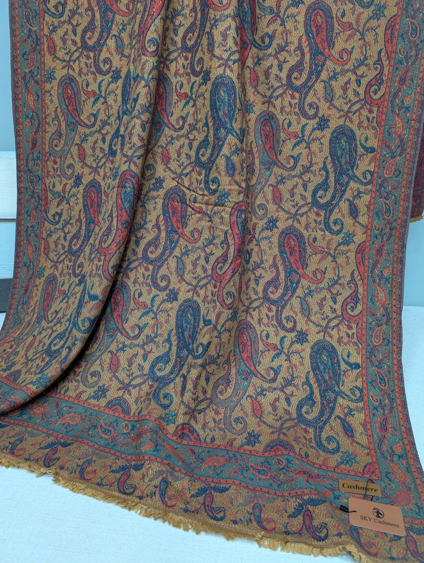 Kani Shawl | Sky Cashmere Pure Wool Shawl Perfect Soft Material for Winter | Mustard