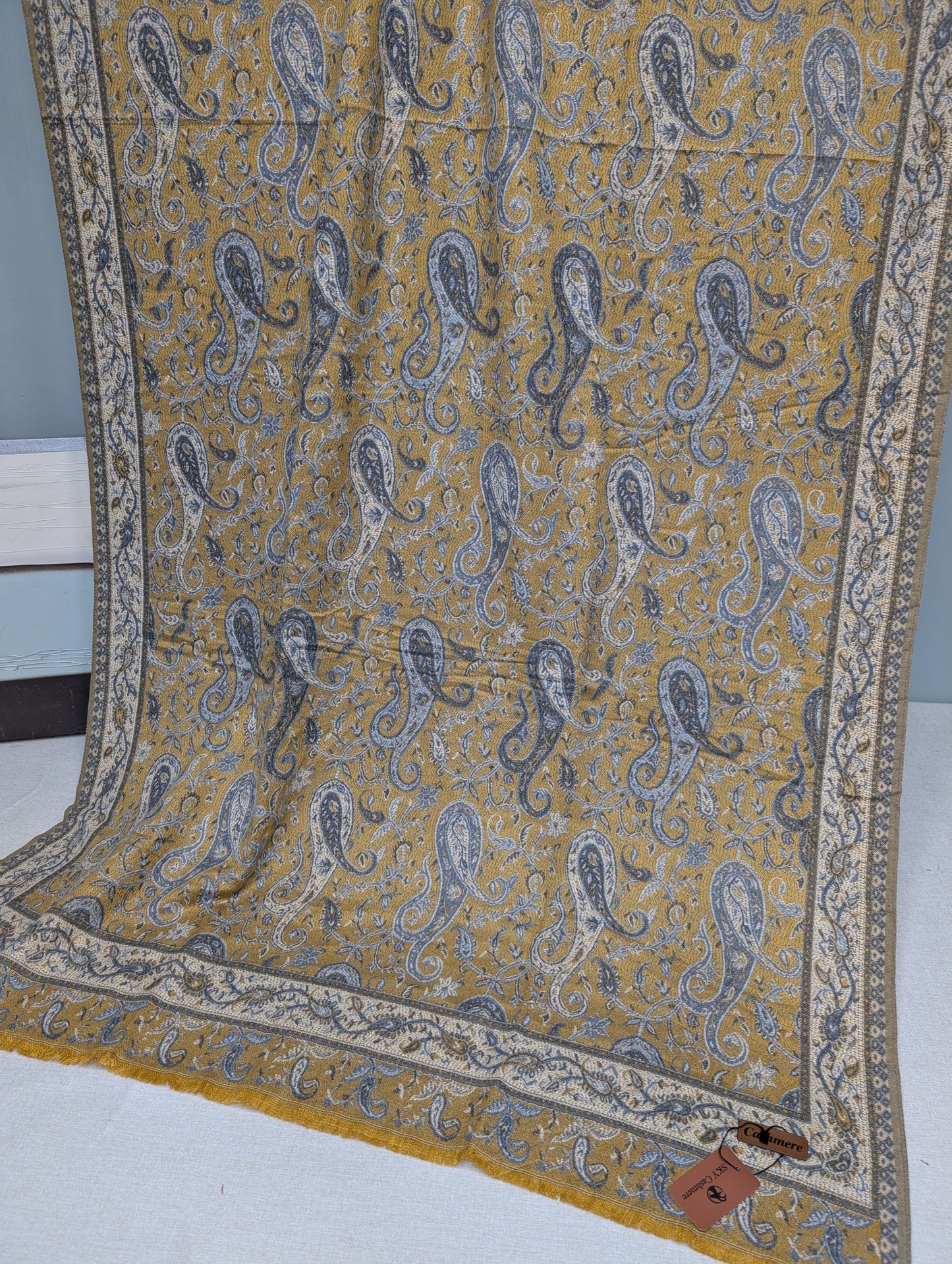 Kani Shawl | Sky Cashmere Pure Wool Shawl Perfect Soft Material for Winter |Yellow Mustard