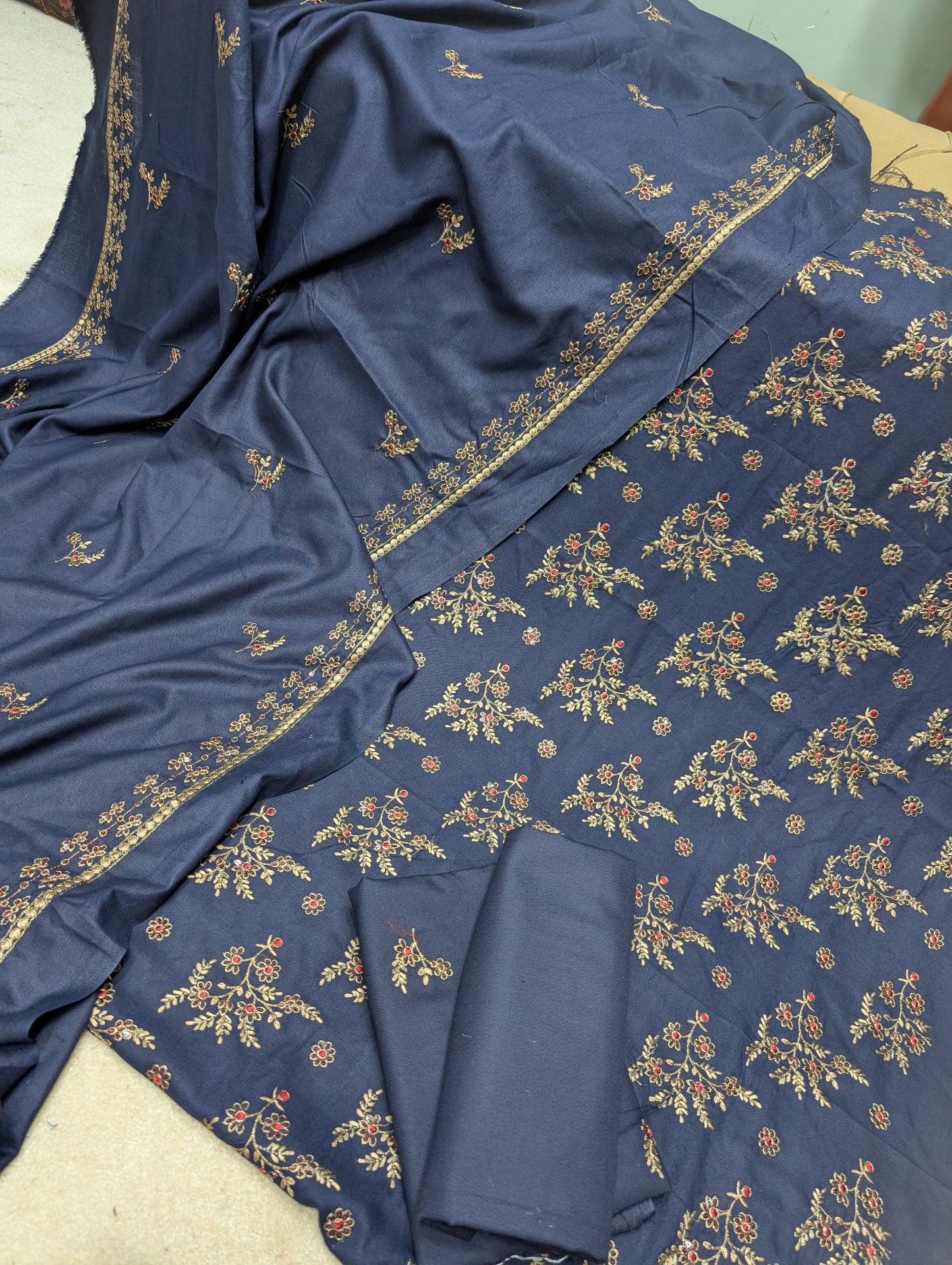 Marina 3 Piece Embroidered Suit Skin Embroidery Marina Shawl | Blue