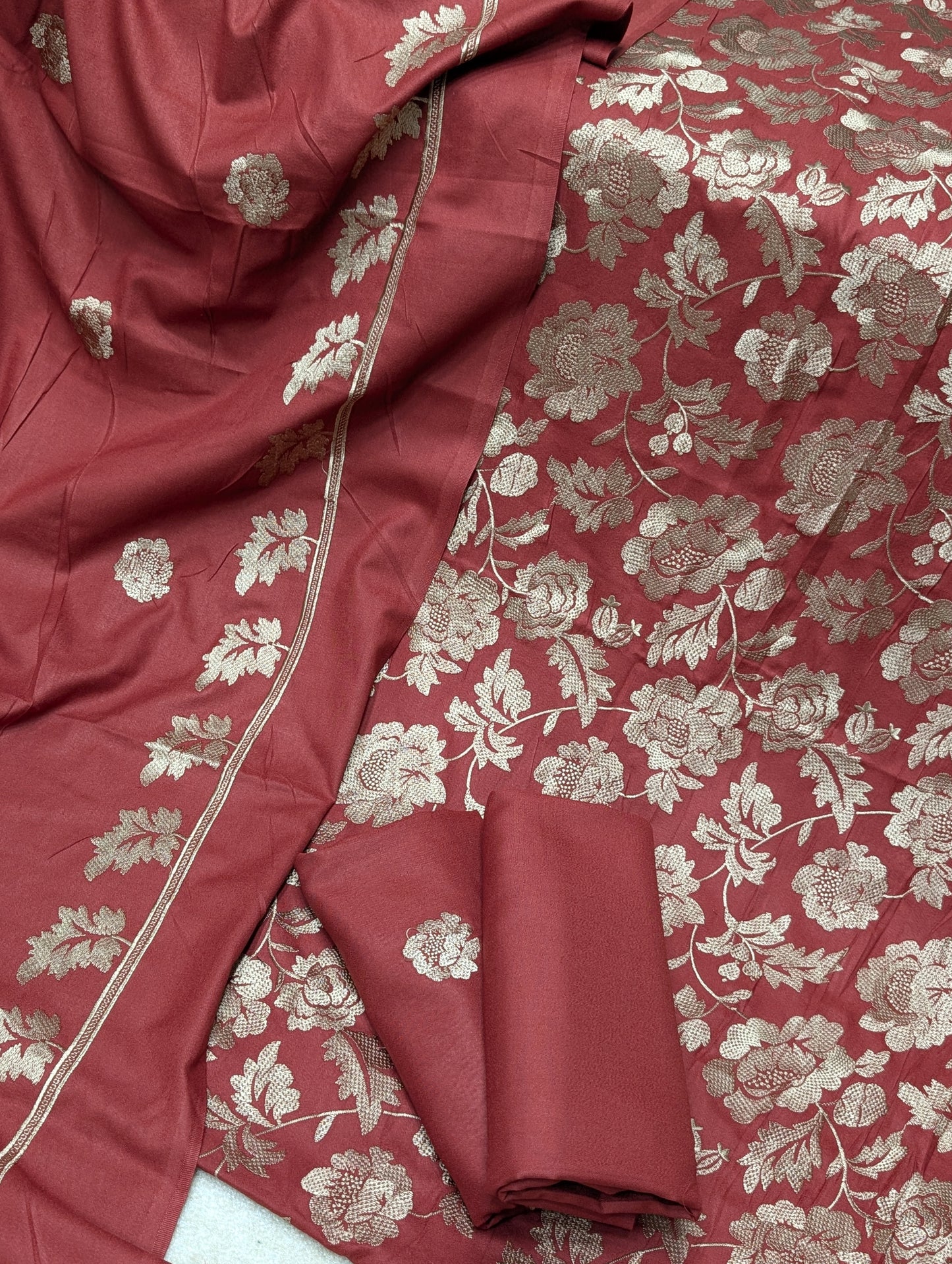 Marina 3 Piece Embroidered Suit Skin Embroidery Marina Shawl | Rust