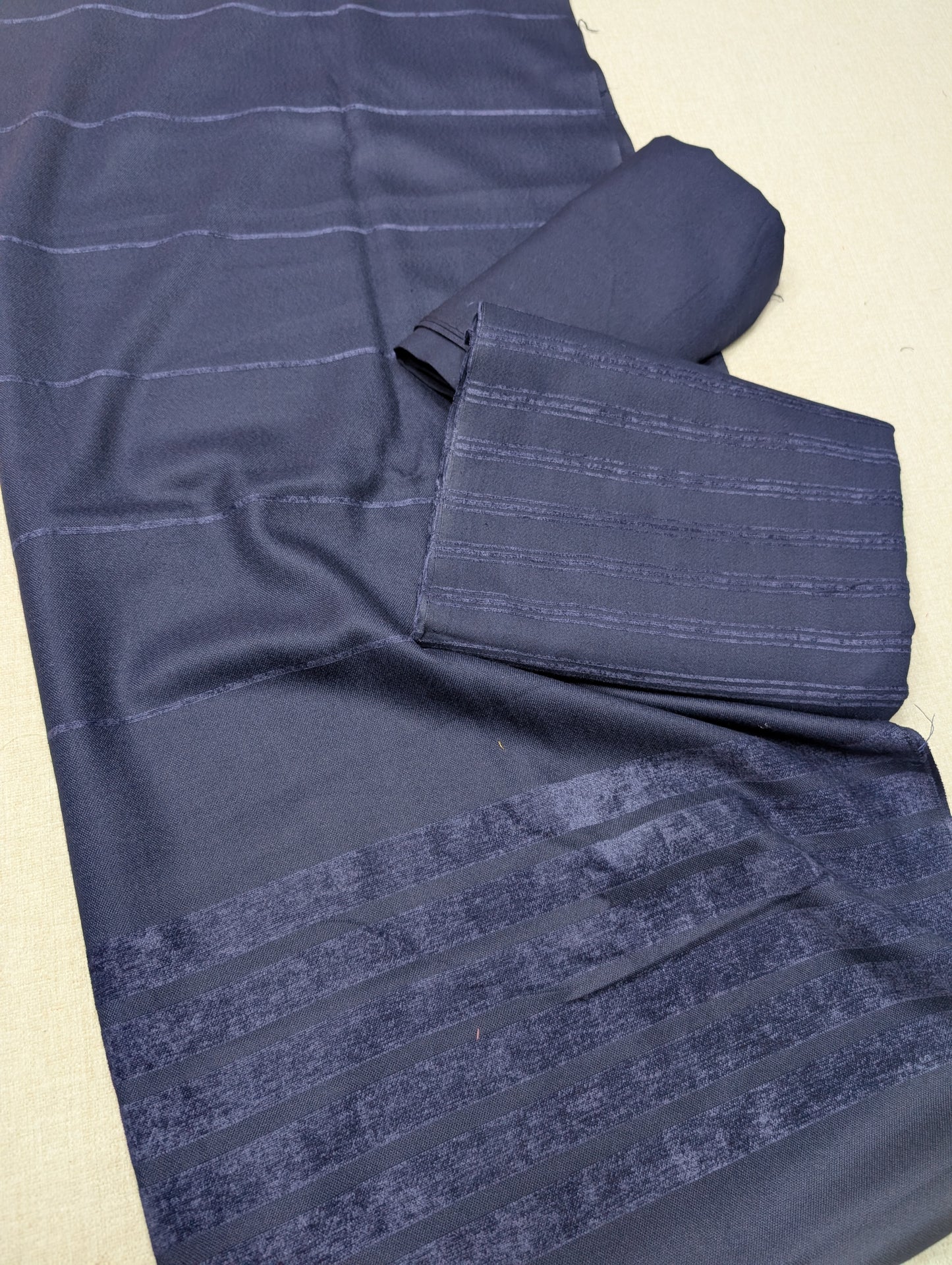 3 Piece Suit | Velvet Lining 3 Lines Marina Suit Allover With Shawl | New Arrival Beautiful Gift | Navy Blue
