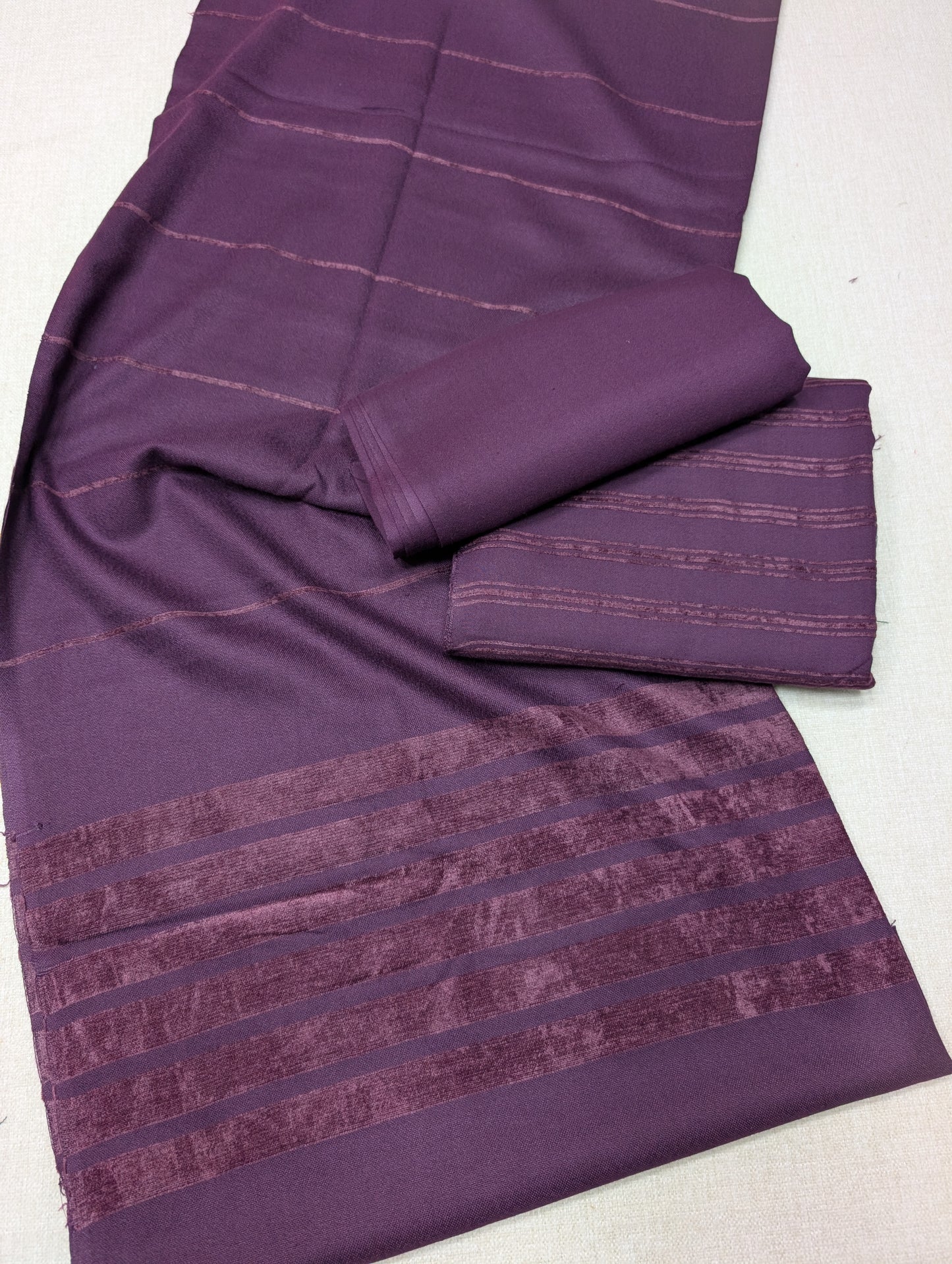 3 Piece Suit | Velvet Lining 3 Lines Marina Suit Allover With Shawl | New Arrival Beautiful Gift | Dark Purple