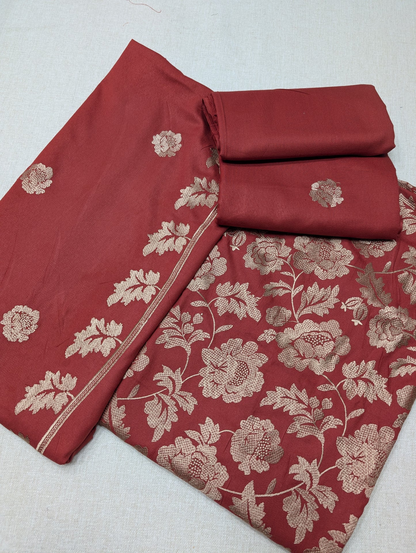 Marina 3 Piece Embroidered Suit Skin Embroidery Marina Shawl | Dark Rust