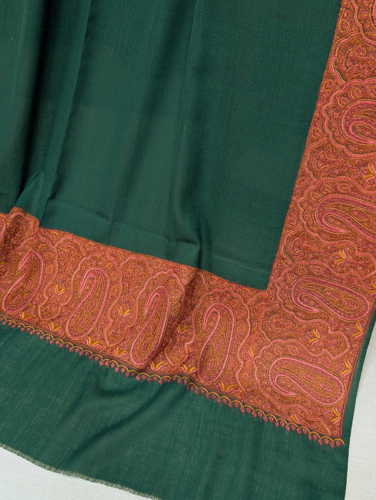 Kashmiri Shawl | Wide Border Papermache Embroidery Made in Kashmir Pure Pashmina