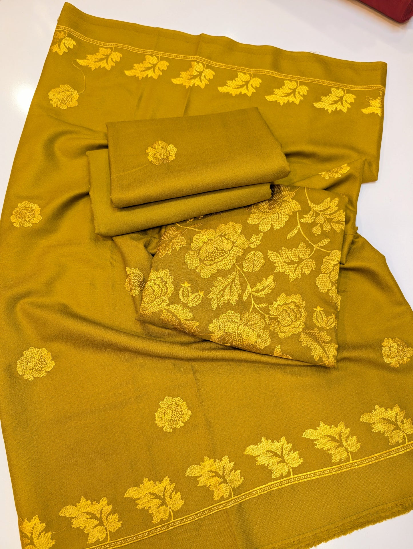 Marina 3 Piece Embroidered Suit Same on Same Embroidery Marina Shawl | Mehndi Green