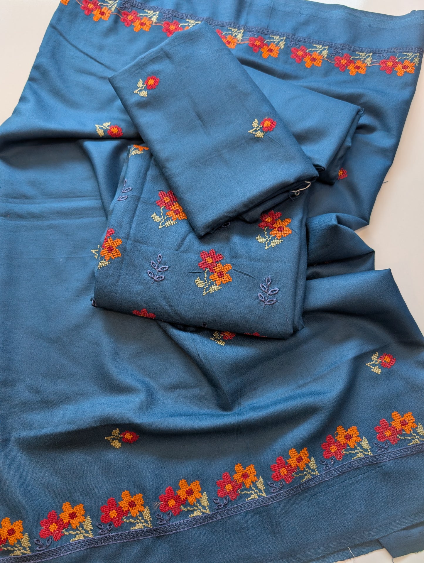 Marina 3 Piece Cross Stitched Embroidered Suit Marina Shawl | Zinc