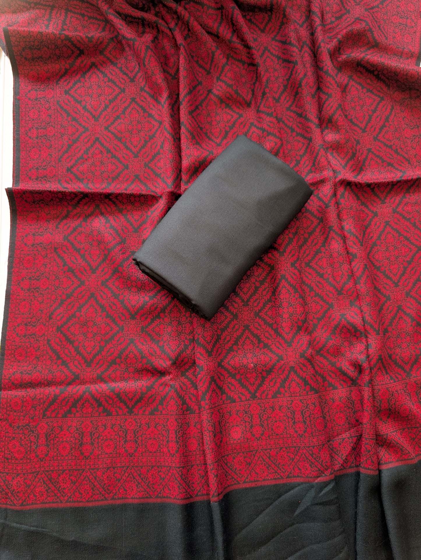 Pashmina 3 Piece Suit | Kani Pashmina Shawl With Black Marina Suit