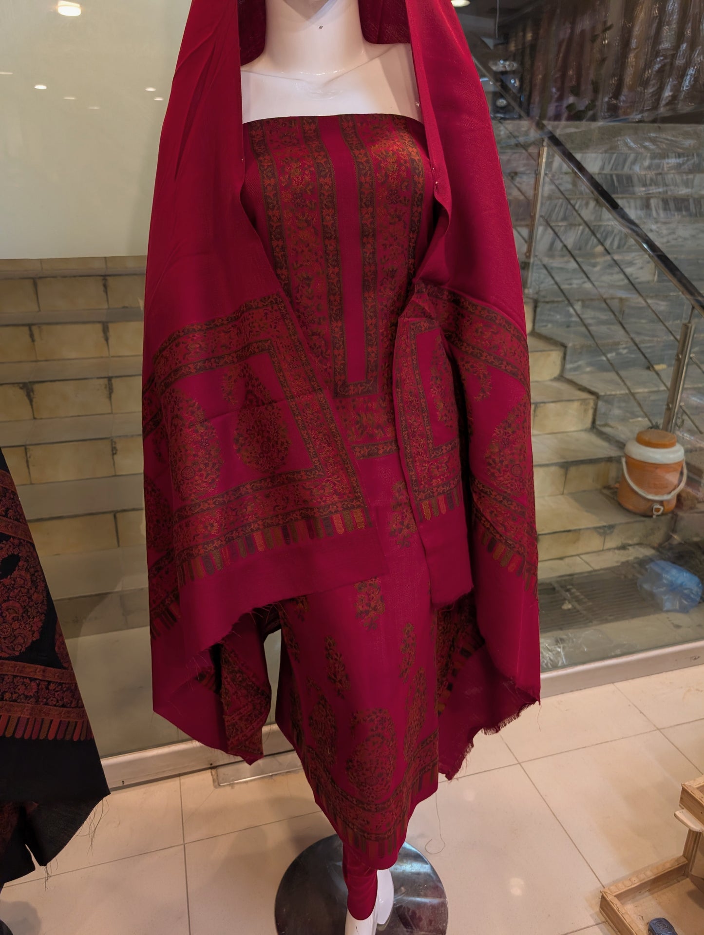 Special Kani 3 Piece Unstitched Suit | Maroon