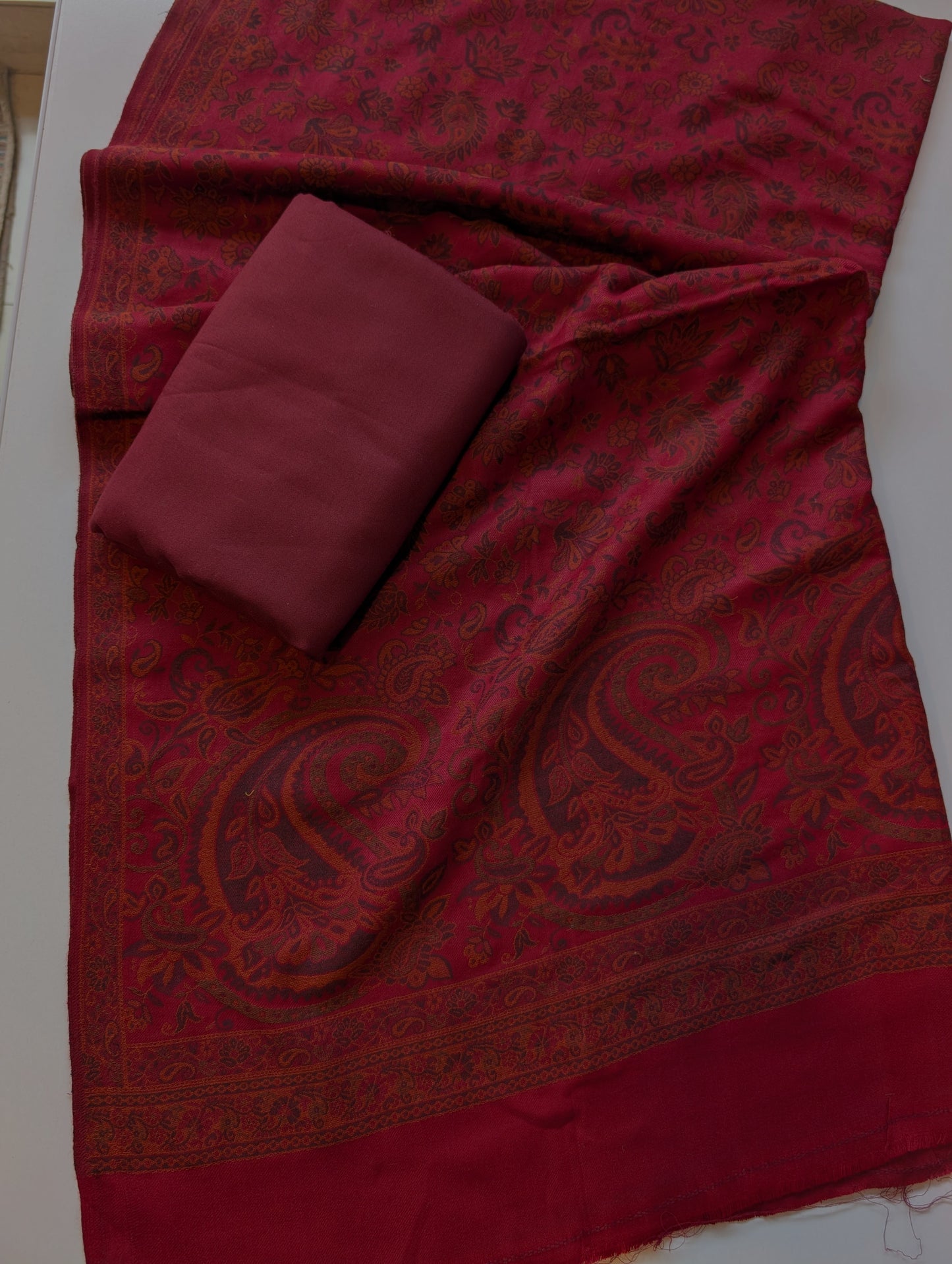 Kani Shawl With Plain Marina Suit | Maroon