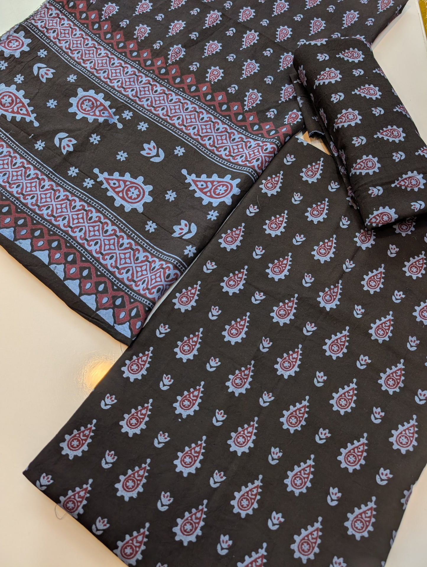Ajrak Cotton 3 Piece Unstitched Suit Block Printed