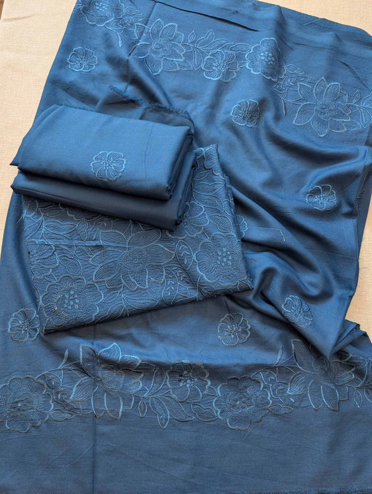 Marina 3 Piece Embroidered Suit Same on Same Embroidery Marina Shawl | Zinc