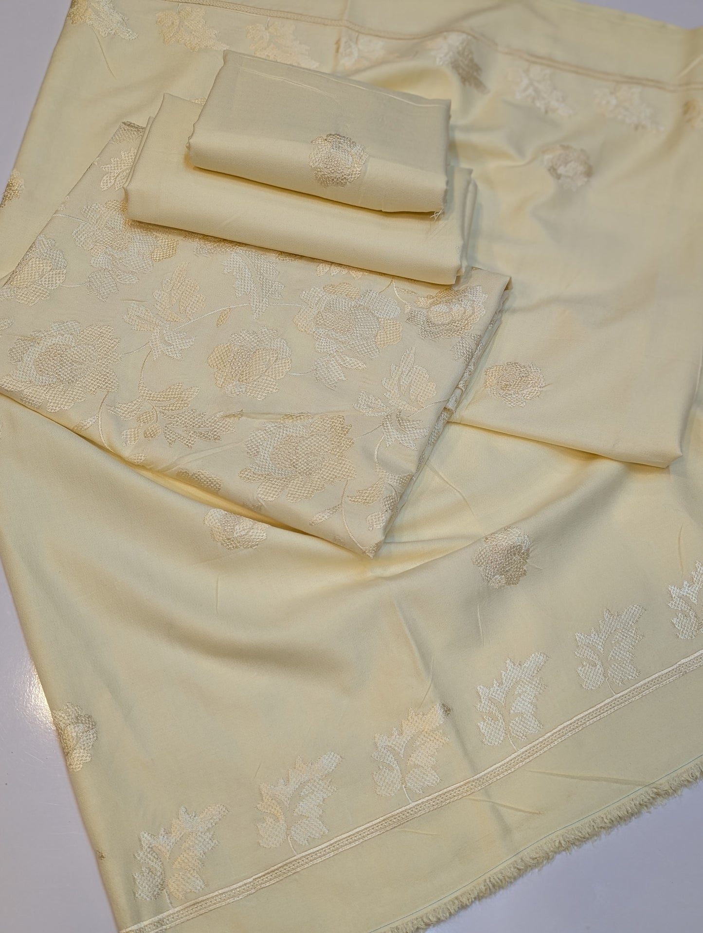 Marina 3 Piece Embroidered Suit Same Embroidery Marina Shawl | Cream