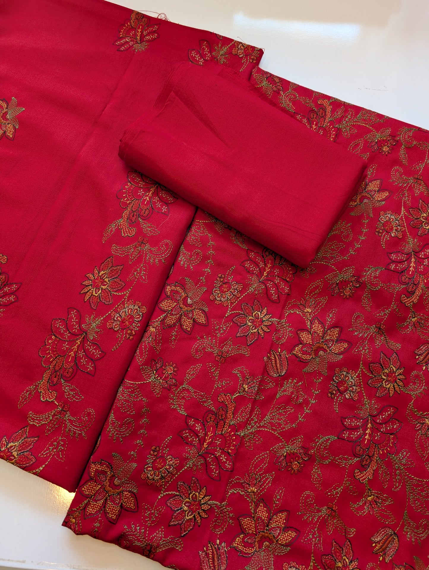 Marina 3 Piece Embroidered Suit Multi Embroidery Marina Shawl | Red