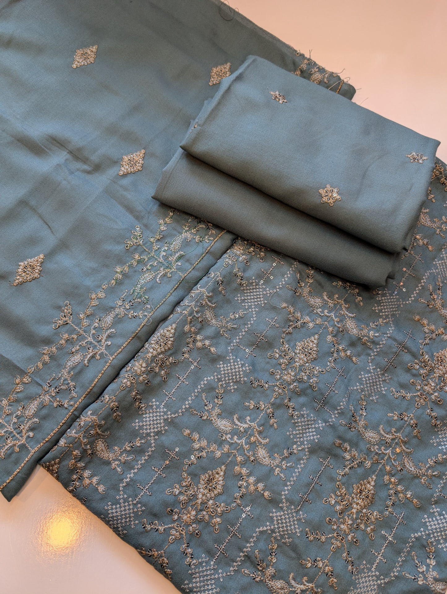 Marina 3 Piece Embroidered Suit Multi Embroidery Marina Shawl | Grey