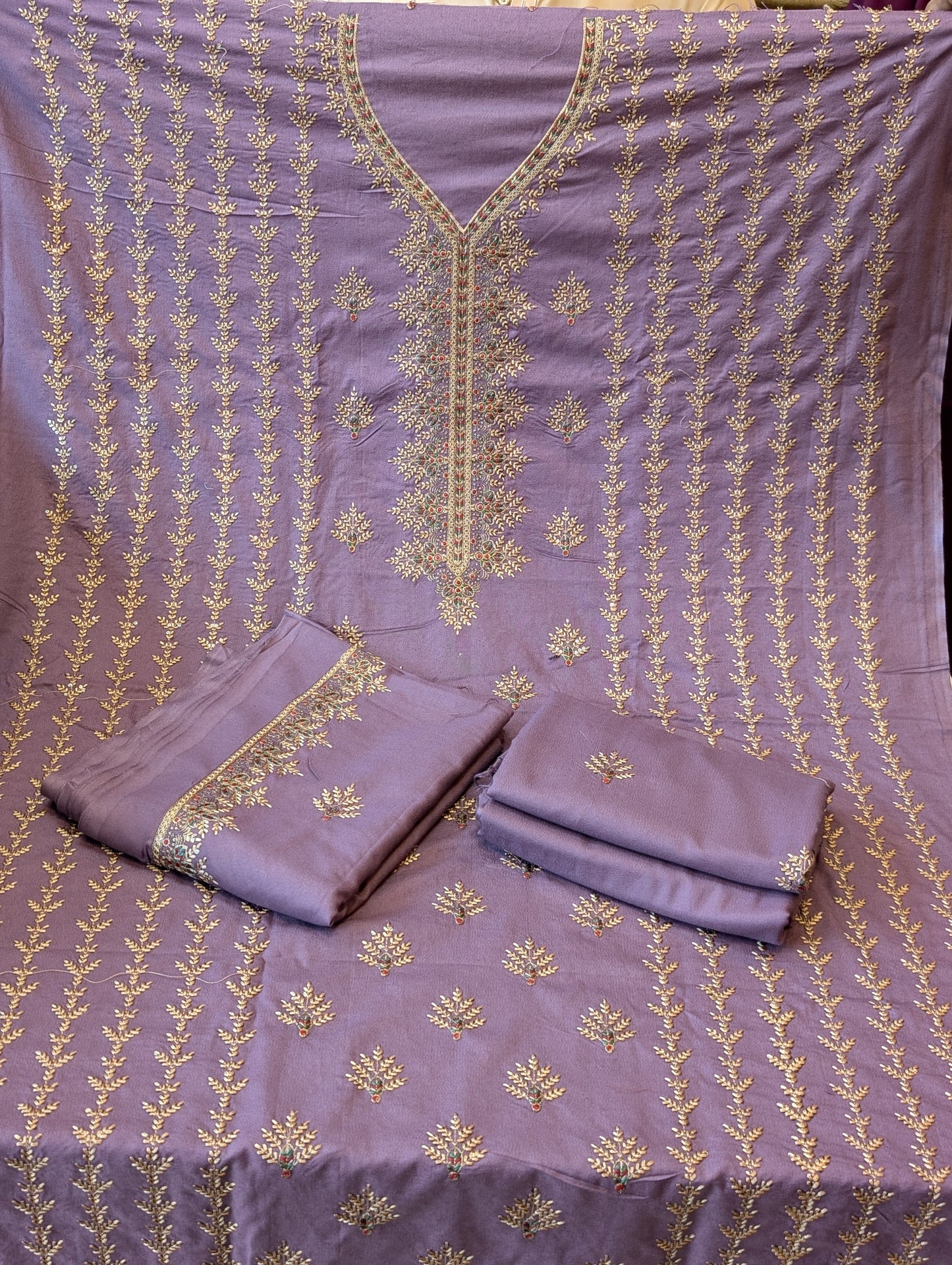 Marina 3 Piece Embroidered Suit Multi Embroidery Marina Shawl | Light Purple