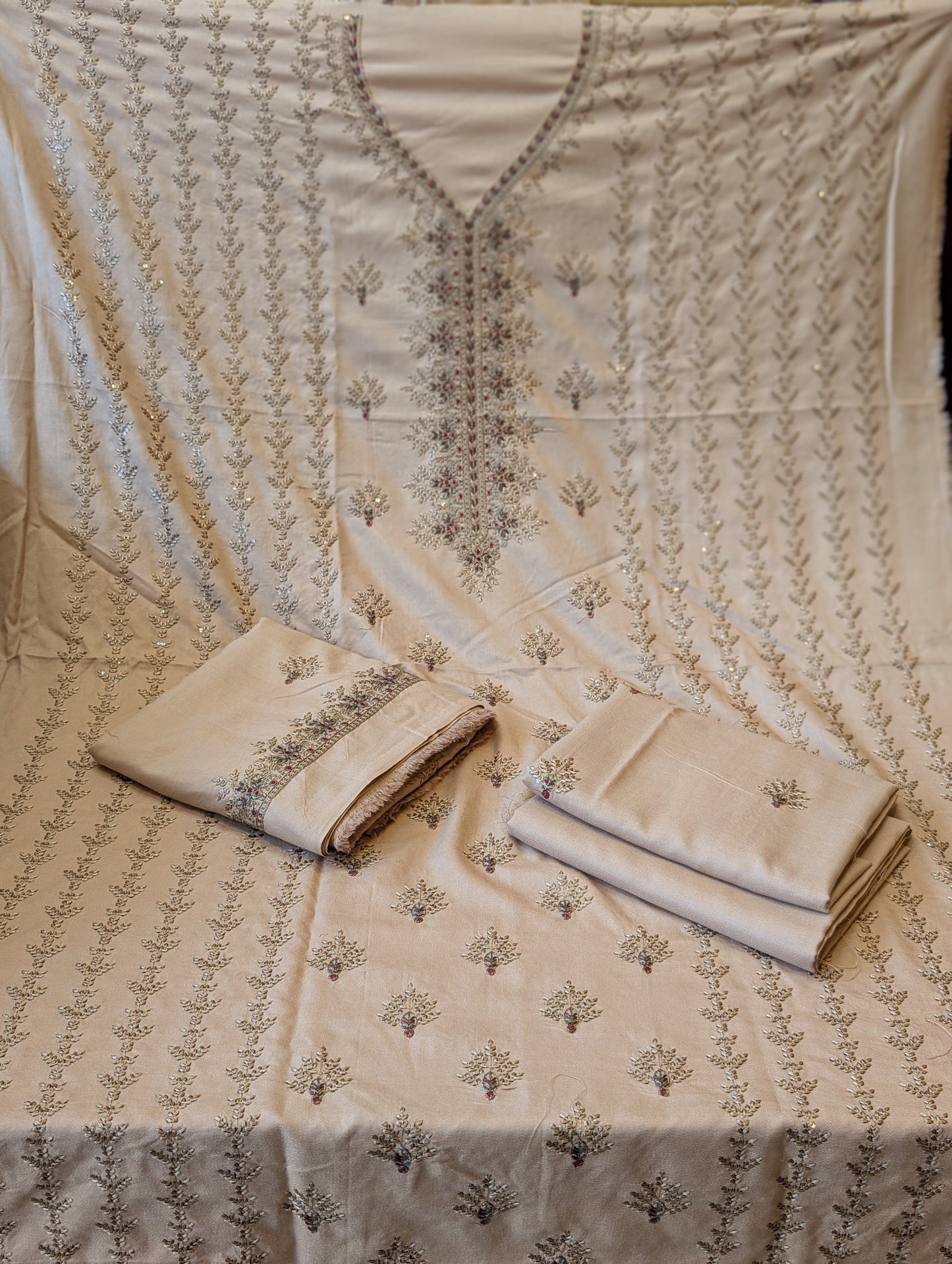 Marina 3 Piece Embroidered Suit Multi Embroidery Marina Shawl | Skin