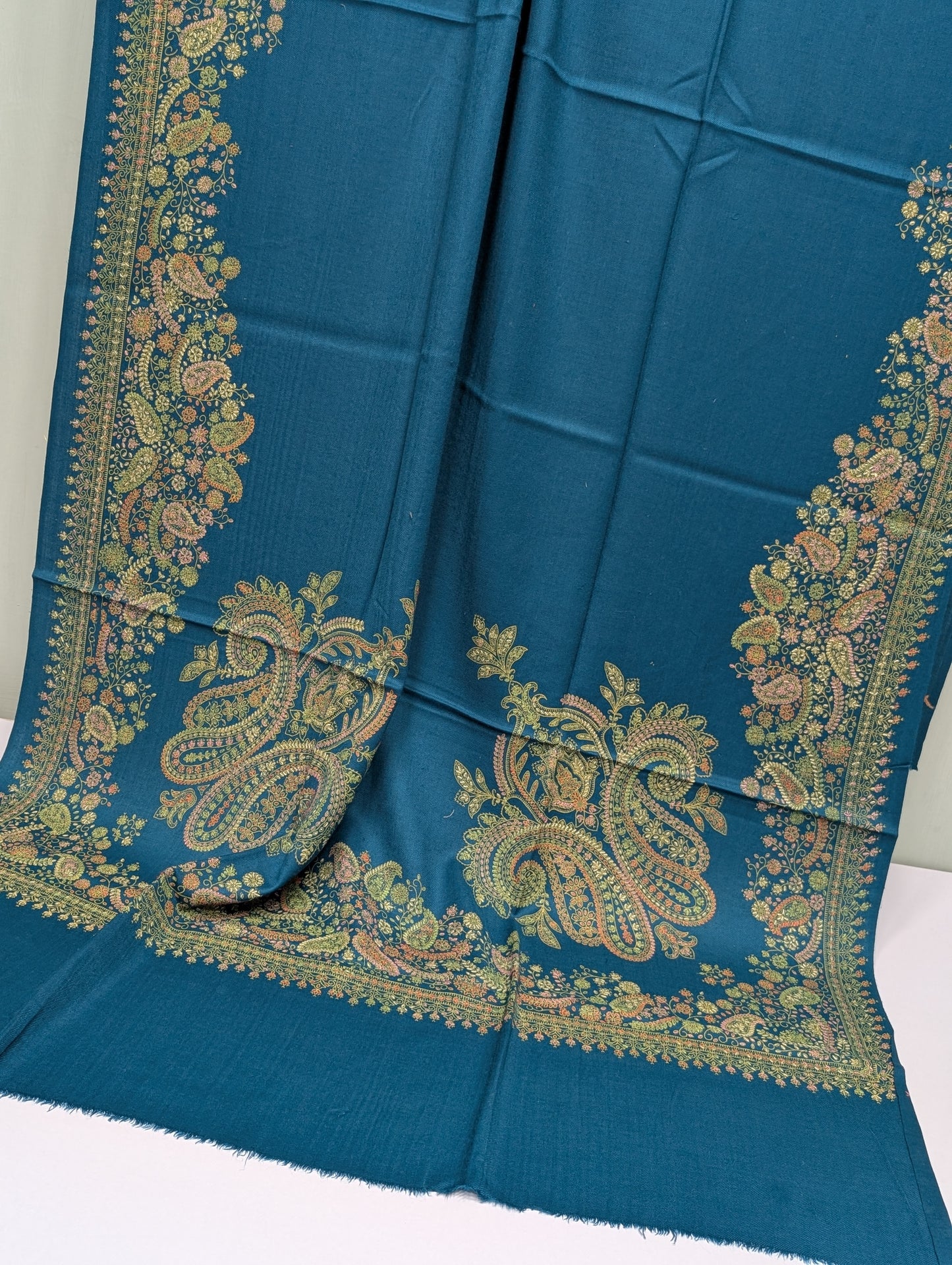 Pashmina Shawl | Hand Embroidery Beautiful Shawl in Sale | Dark Ferozi