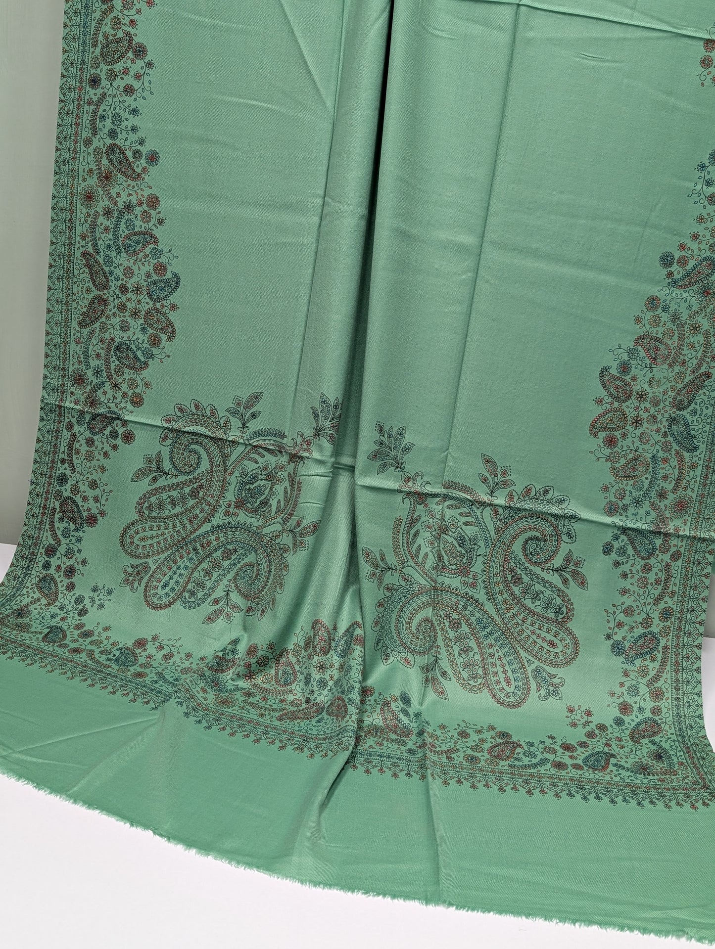 Pashmina Shawl | Hand Embroidery Beautiful Shawl in Sale | Pista Green