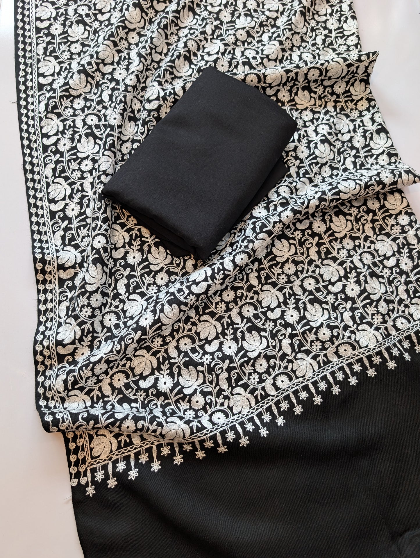 Pashmina 3 Piece Suit | Embroidered Shawl with Plain Suit Marina