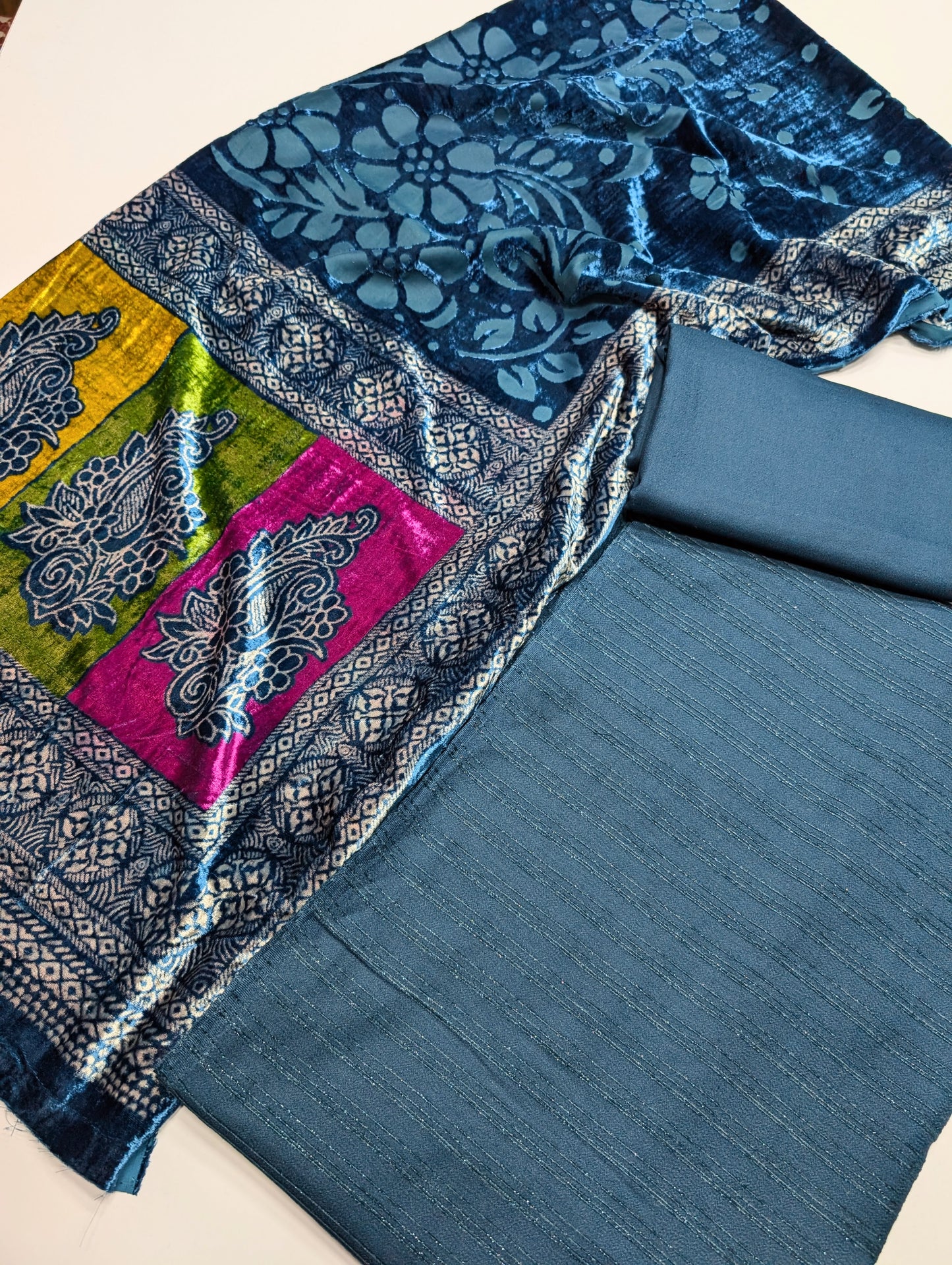 3 Piece Suit | Moonlight Marina with Velvet Palachi Shawl | Zinc