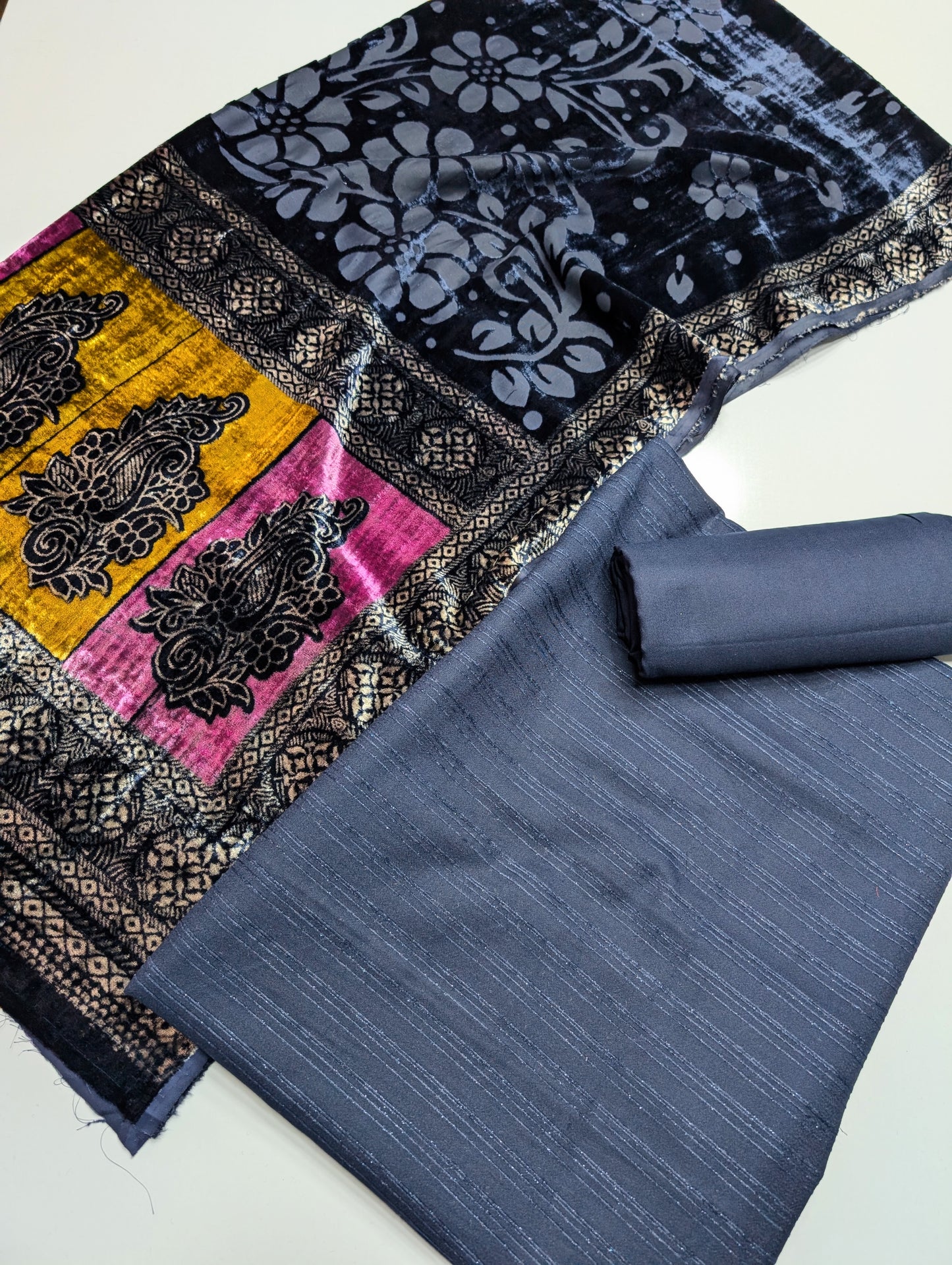 3 Piece Suit | Moonlight Marina with Velvet Palachi Shawl | Navy Blue