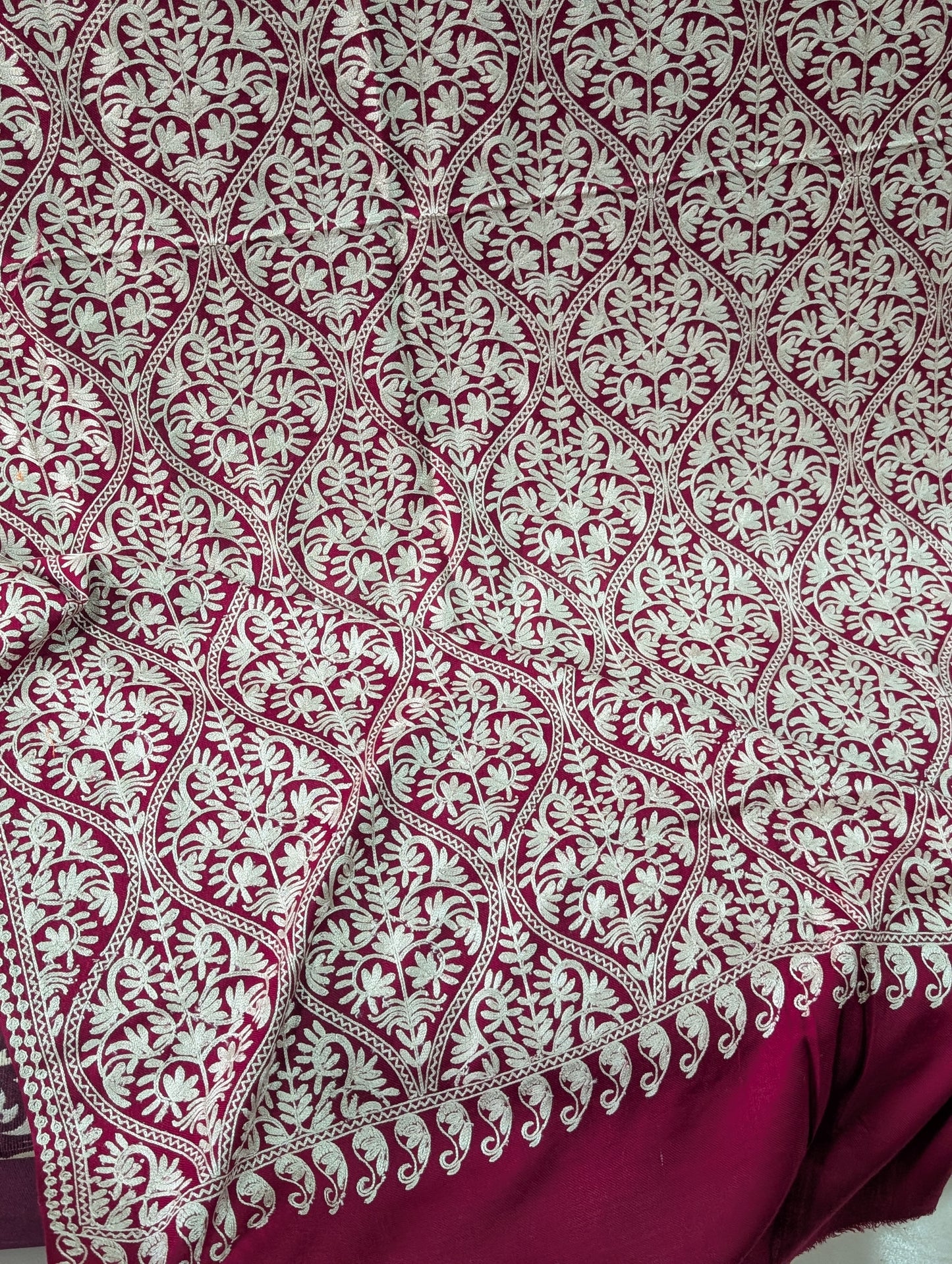 Pashmina Embroidered Shawl Matka Design | Kashmiri Aar Work Embroidery Perfect Gift in Sale Price Matka Design | Maroon With Skin