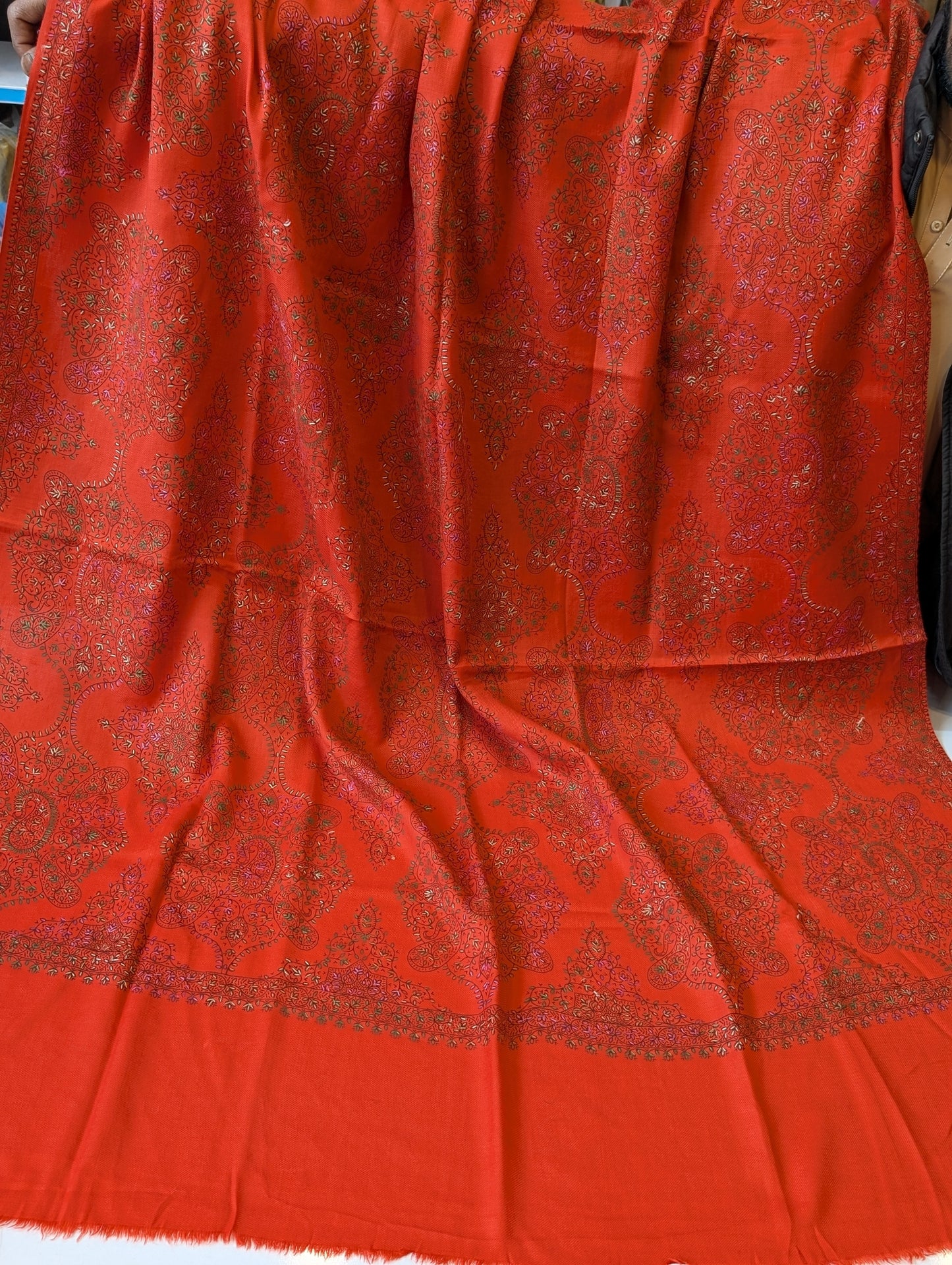 Pashmina Shawl | Hand Embroidery on Print Beautiful Shawl | Orange