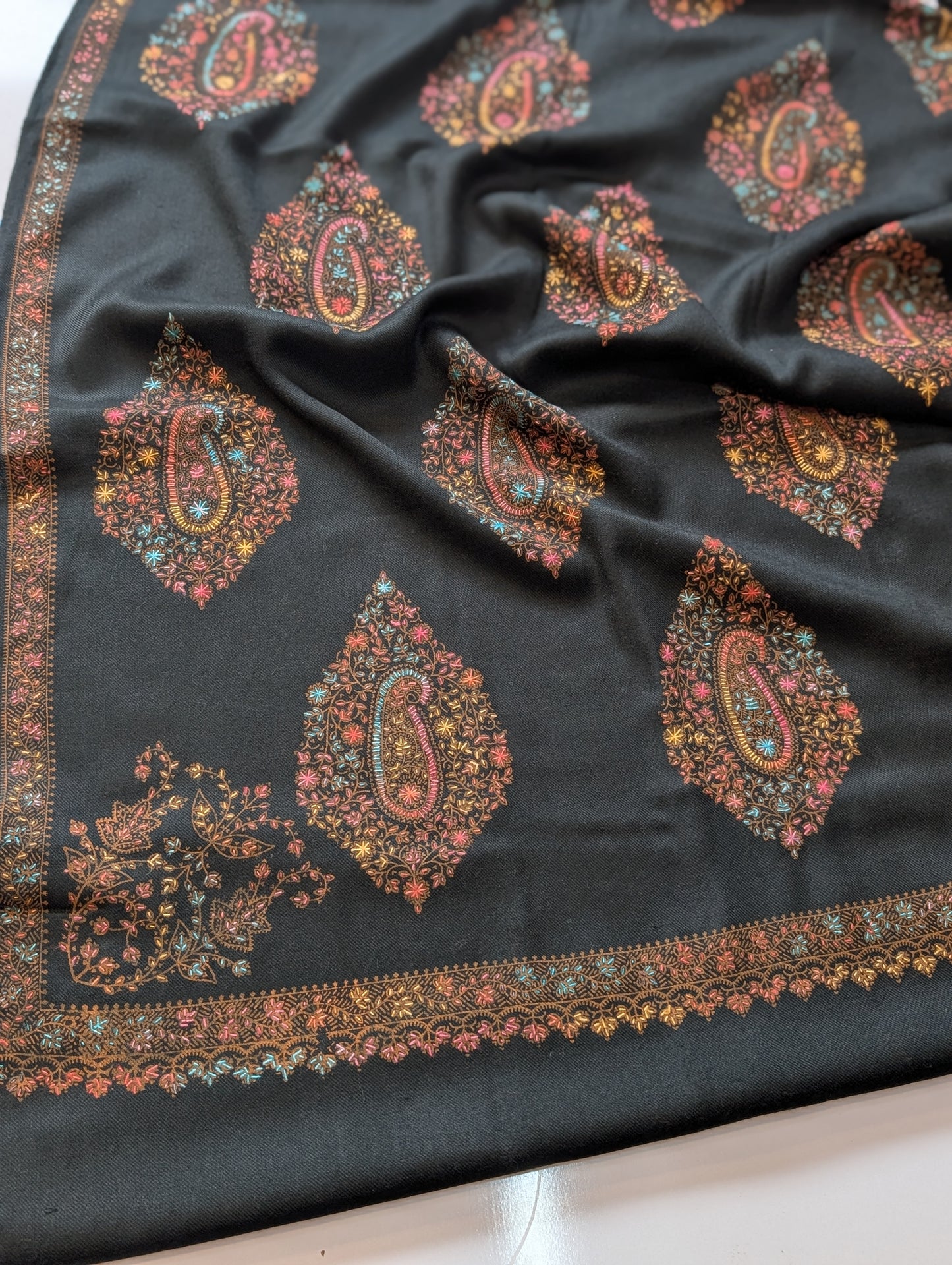 Pashmina Shawl | Hand Embroidery on Print Beautiful Shawl | Black