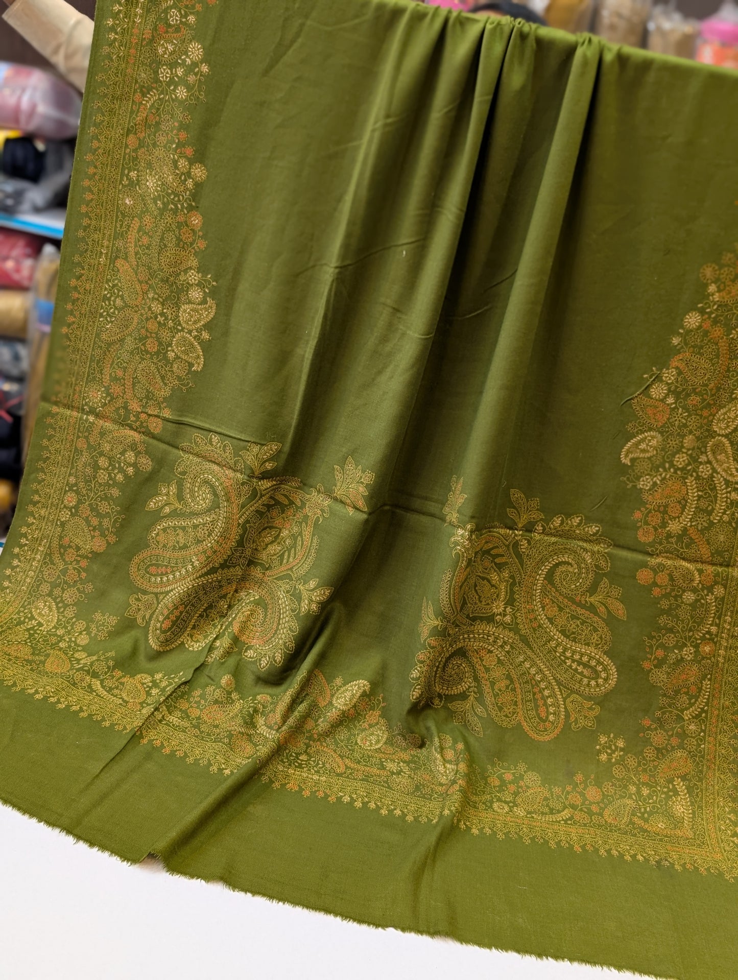 Pashmina Shawl | Hand Embroidery Beautiful Shawl in Sale | Mehndi Green