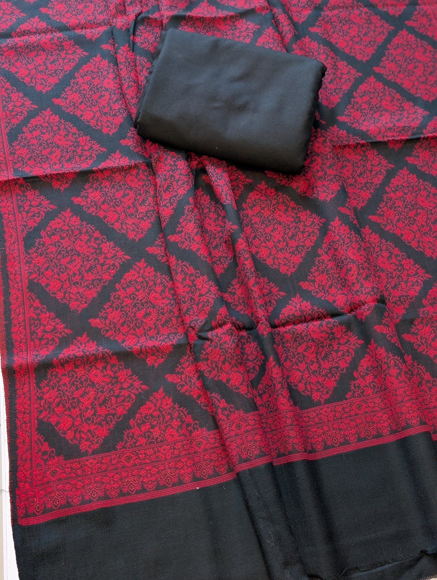 Pashmina 3 Piece Suit | Kani Pashmina Shawl With Black Marina Suit