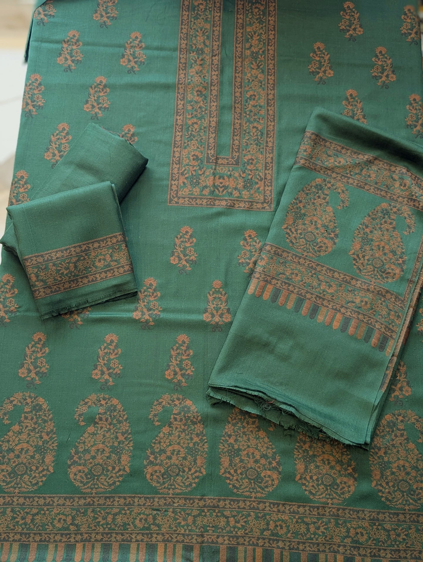Special Kani 3 Piece Unstitched Suit | Dark Green