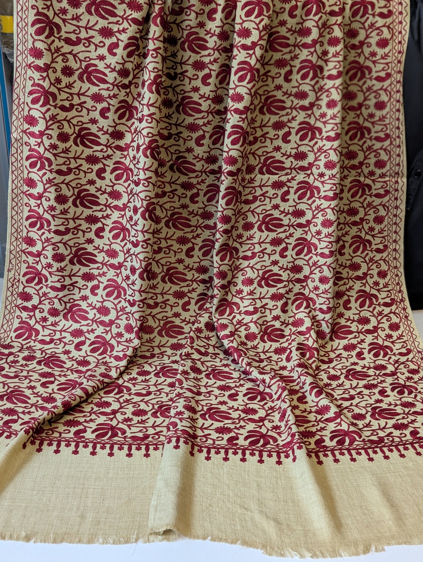Skin With Maroon Pashmina Embroidered Shawl | Kashmiri Aar Work Embroidery Perfect Gift in Sale Price