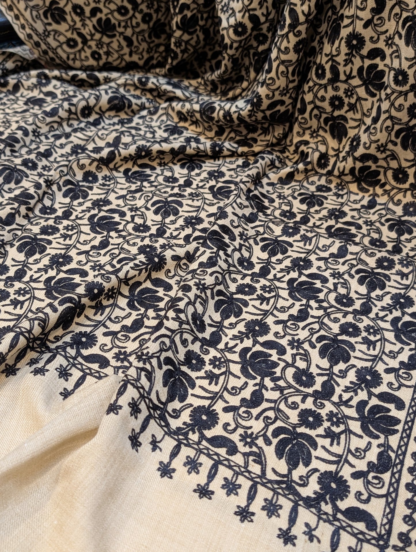 Skin With Black Pashmina Embroidered Shawl | Kashmiri Aar Work Embroidery Perfect Gift in Sale Price