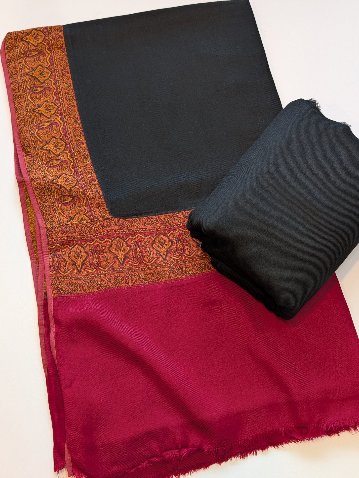 Pashmina Suit 3 Piece | Kani Border Shawl with Plain Suit | Black