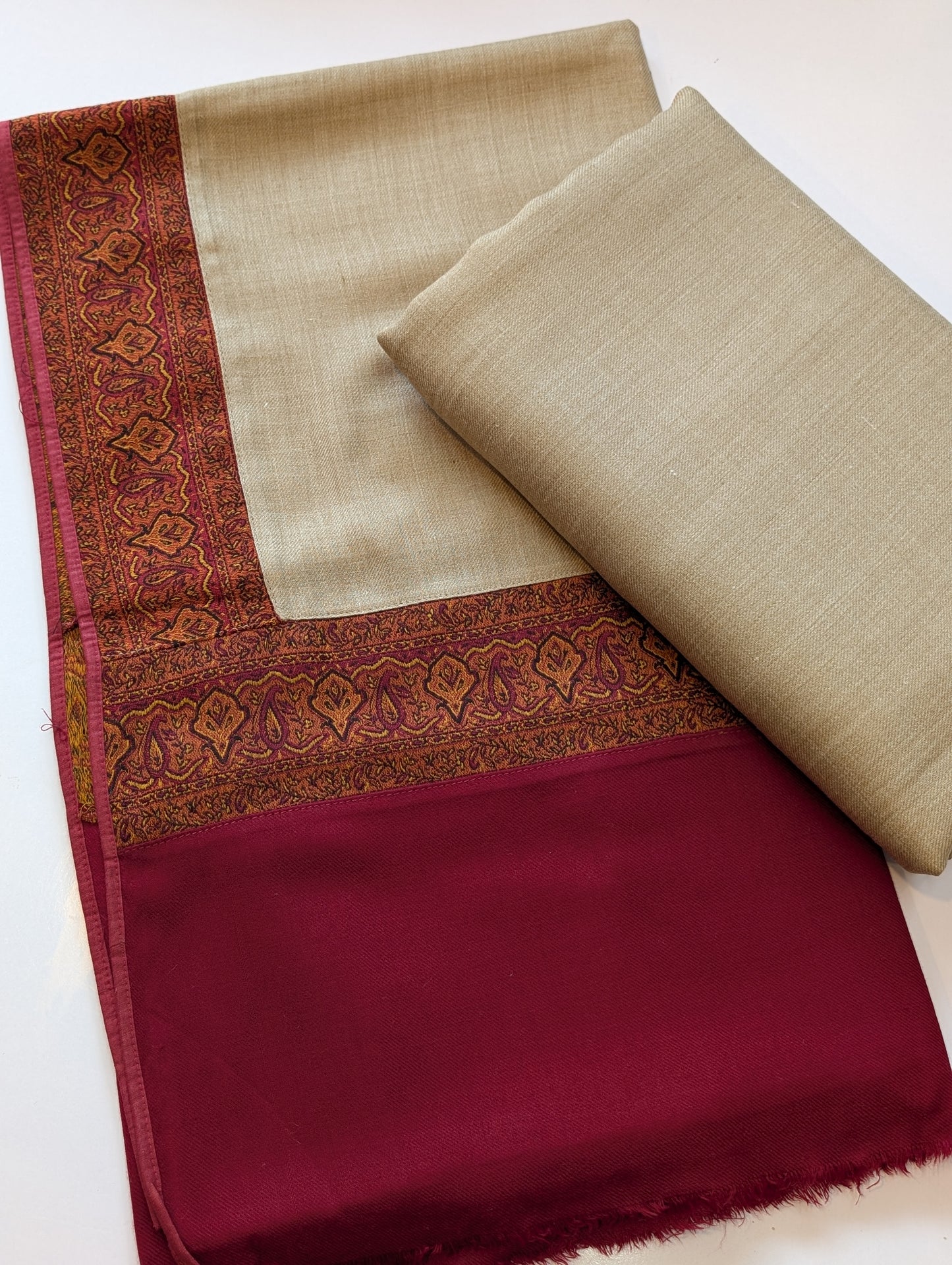 Pashmina Suit 3 Piece | Kani Border Shawl with Plain Suit | Skin