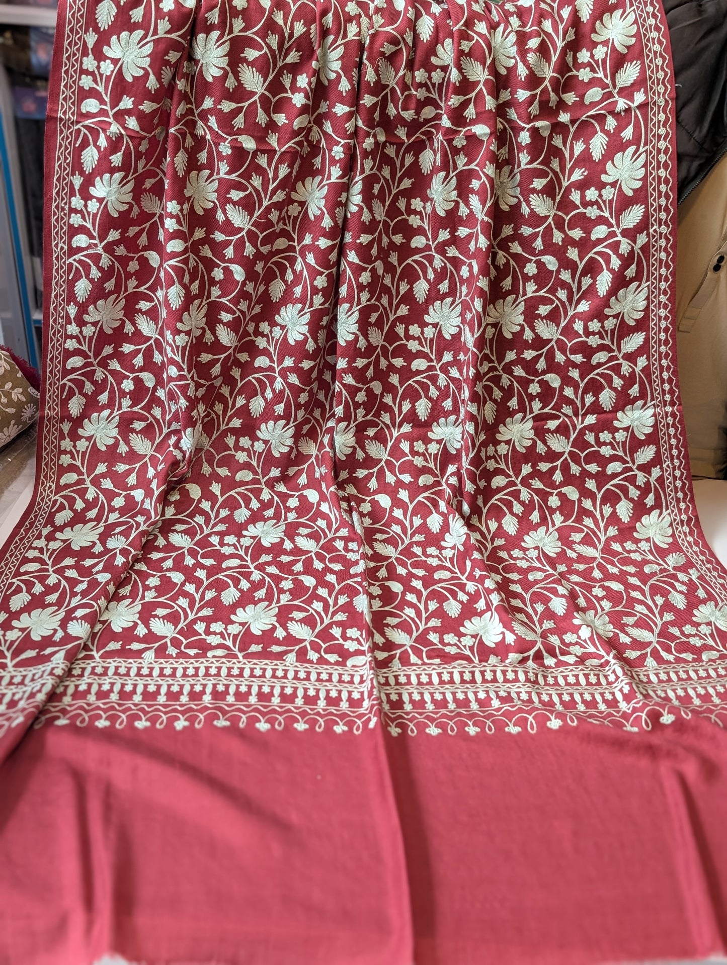 Pink With Grey Pashmina Embroidered Shawl | Kashmiri Aar Work Embroidery Perfect Gift in Sale Price
