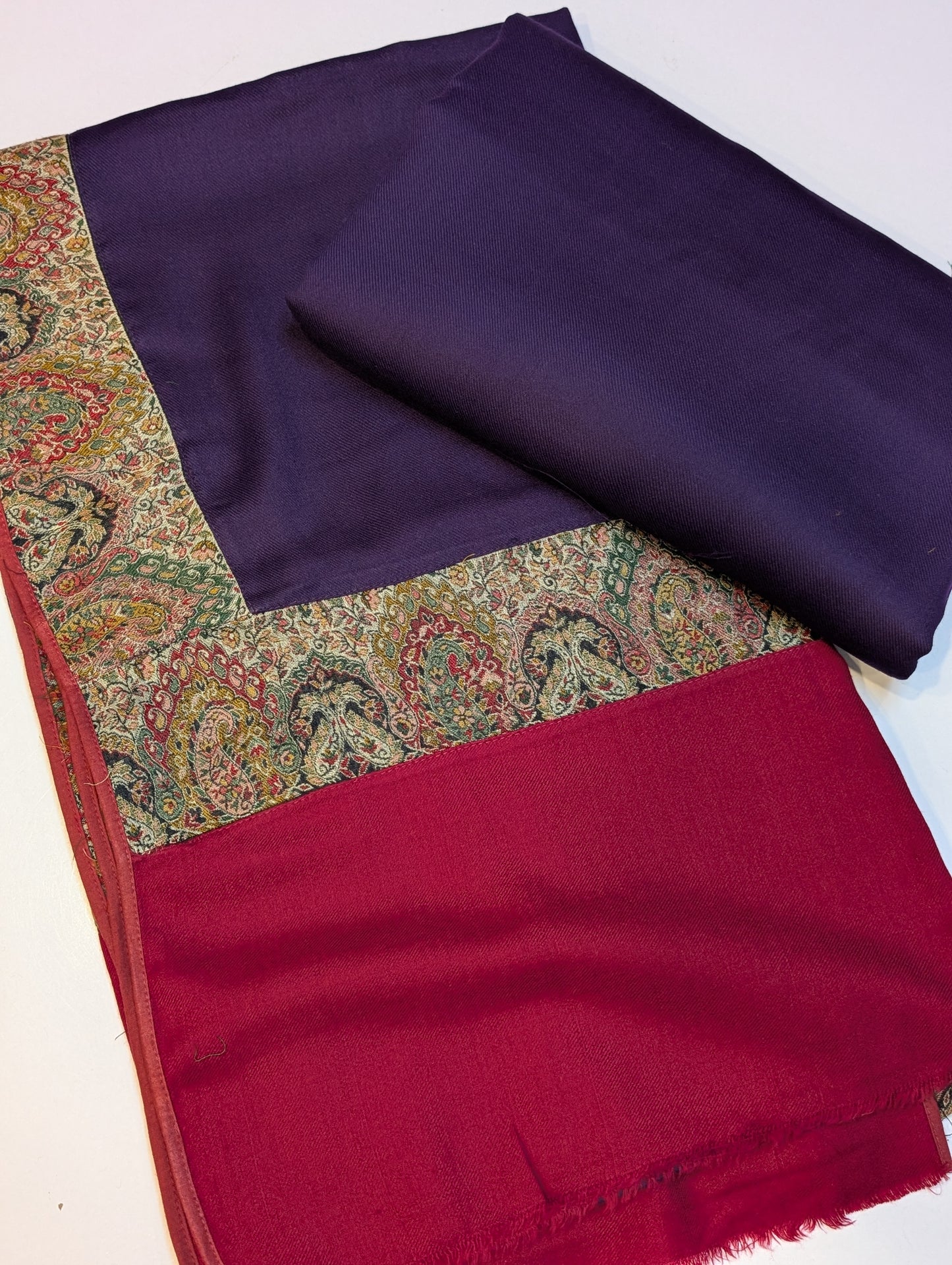 Pashmina Suit 3 Piece | Kani Border Shawl with Plain Suit | Purple