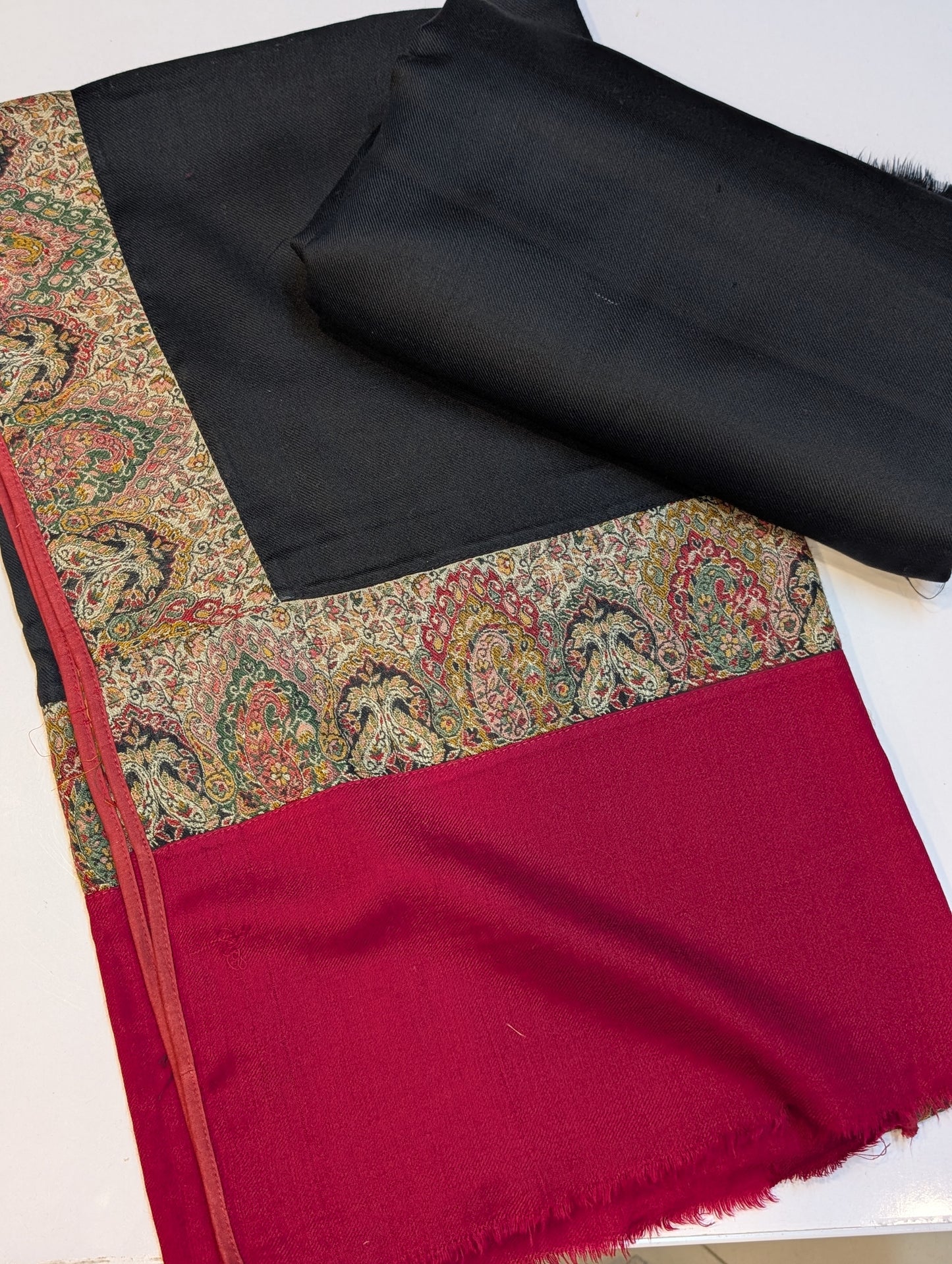 Pashmina Suit 3 Piece | Kani Border Shawl with Plain Suit | Black