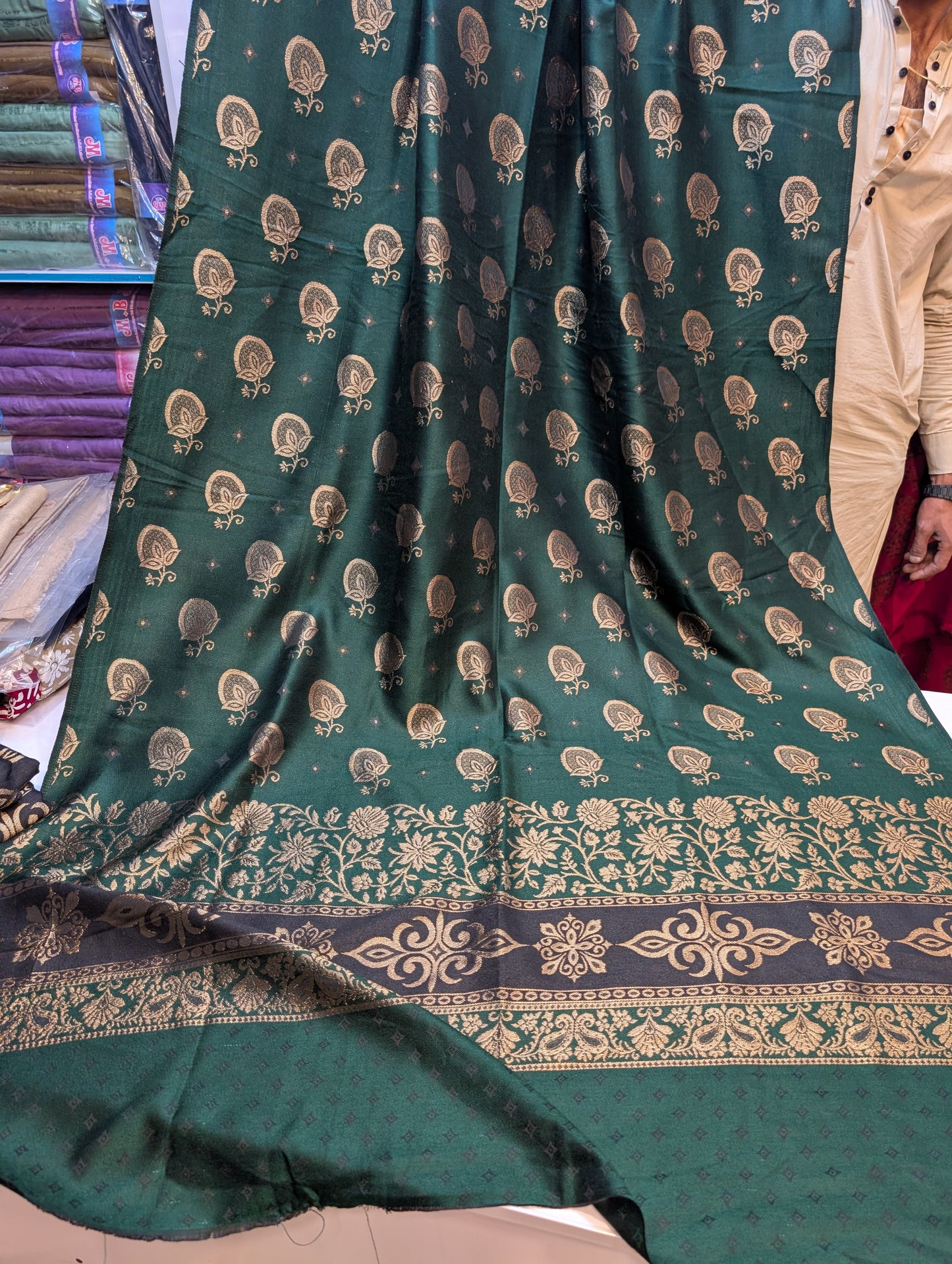 Pashmina Banarsi Shawl Full Length | Dark Green