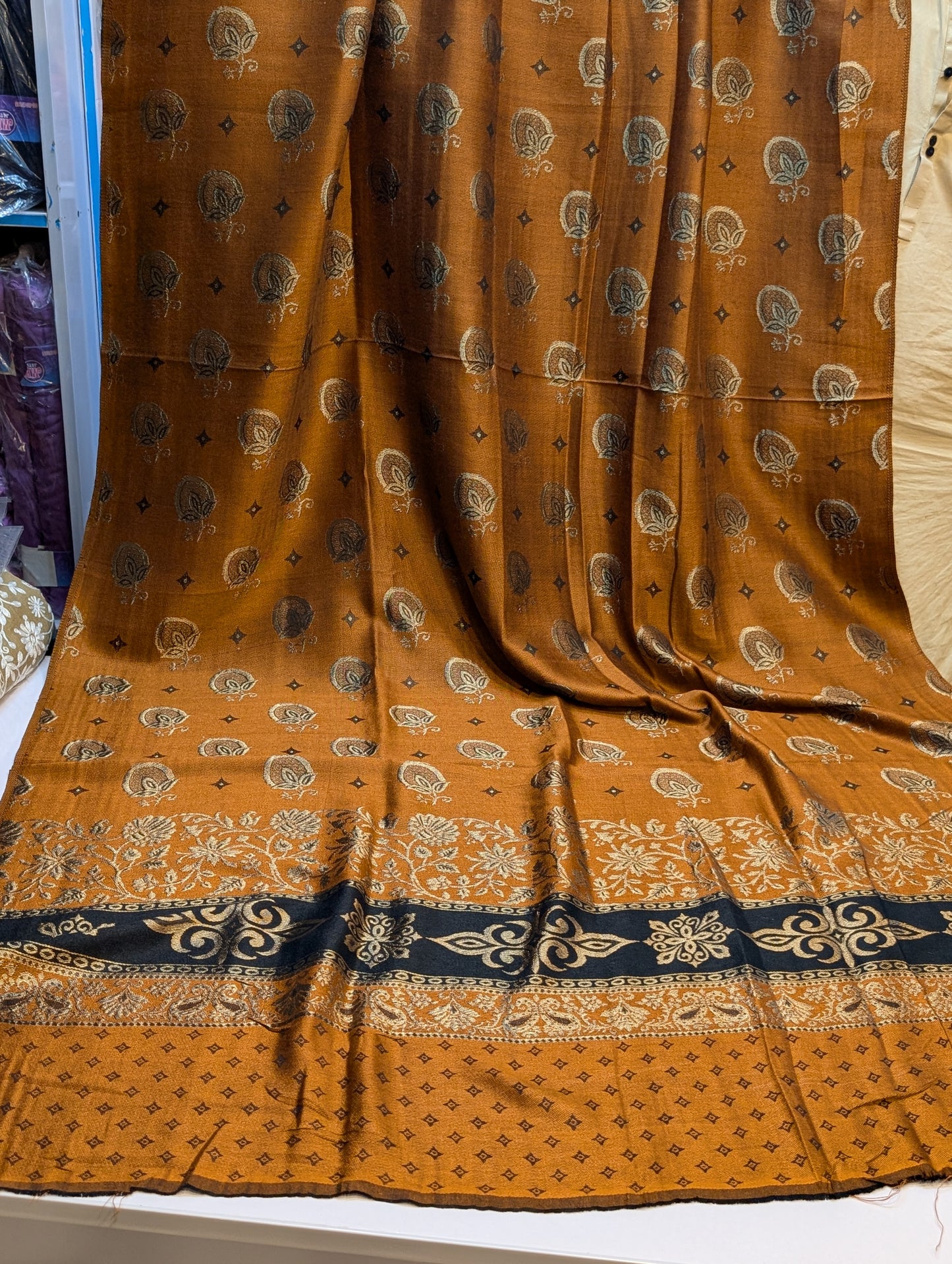 Pashmina Banarsi Shawl Full Length | Rust